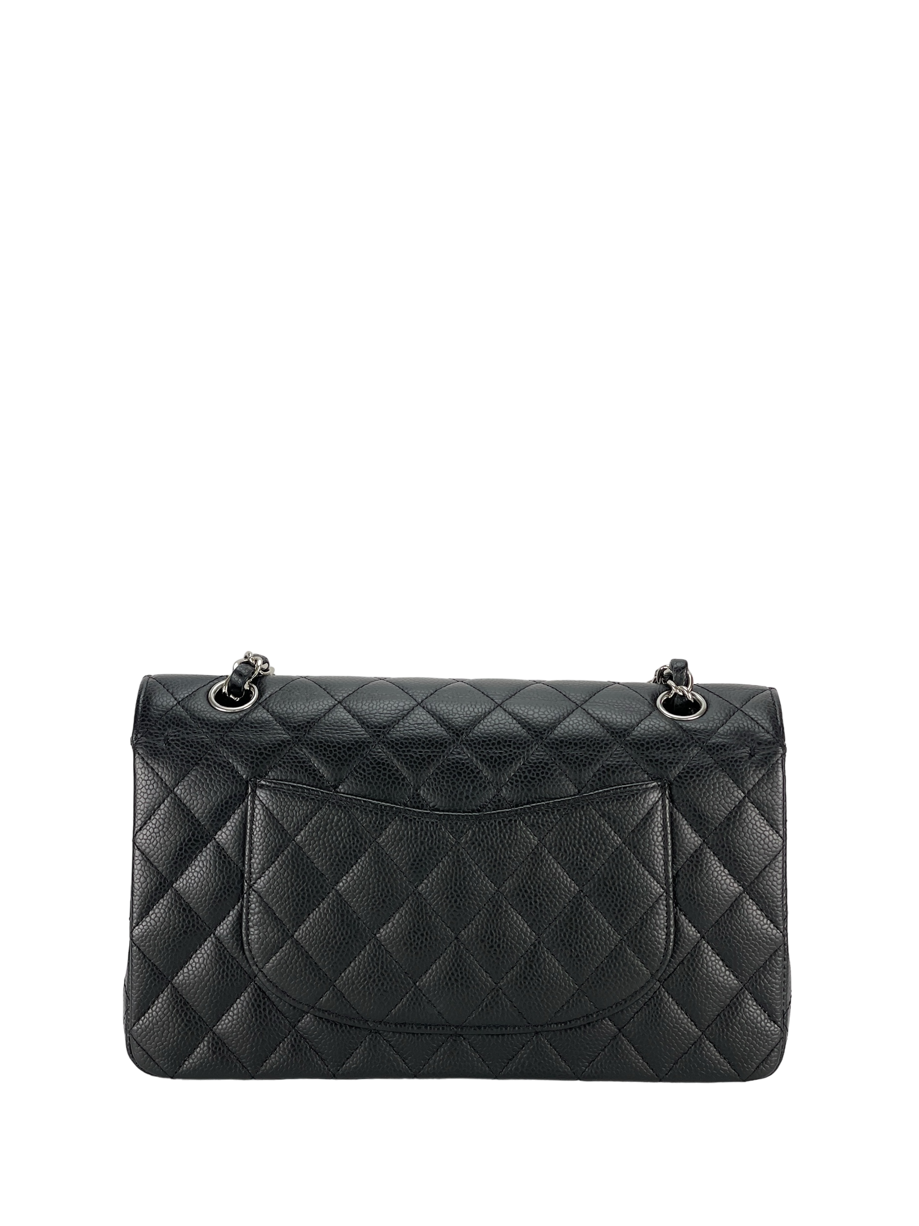 CHANEL - Medium Classic Double Flap Bag Black Caviar Sliver Hardware (CF25)