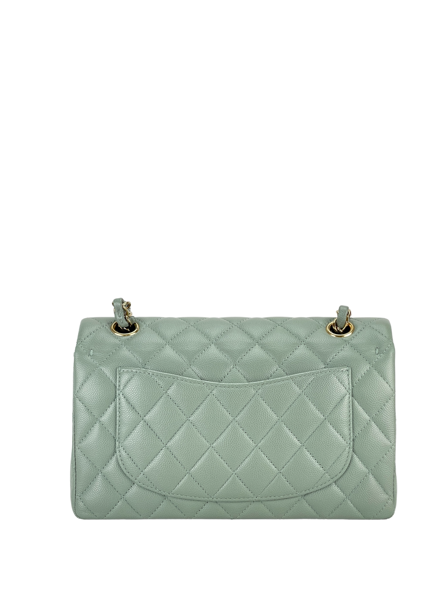 CHANEL - Small Classic Double Flap Bag Light Grey Caviar Gold Hardware (CF23)