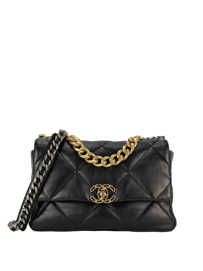 CHANEL - Black Lambskin 19 Medium Flap Bag