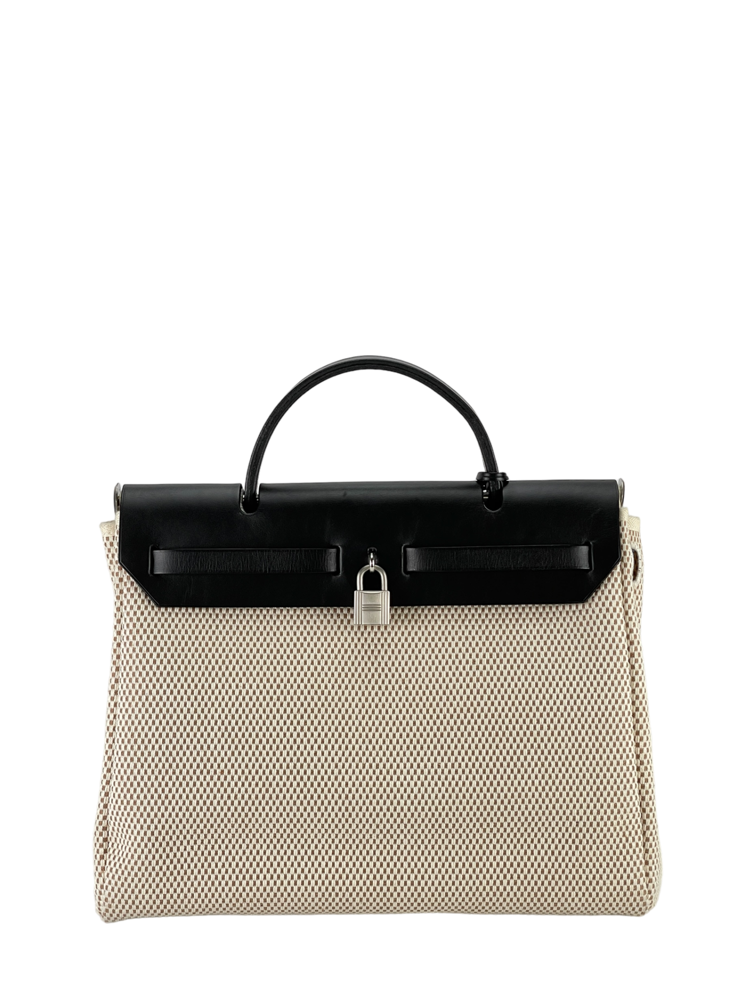 HERMES - Herbag Zip 31 (PM) Black Toile Vache Palladium Hardware
