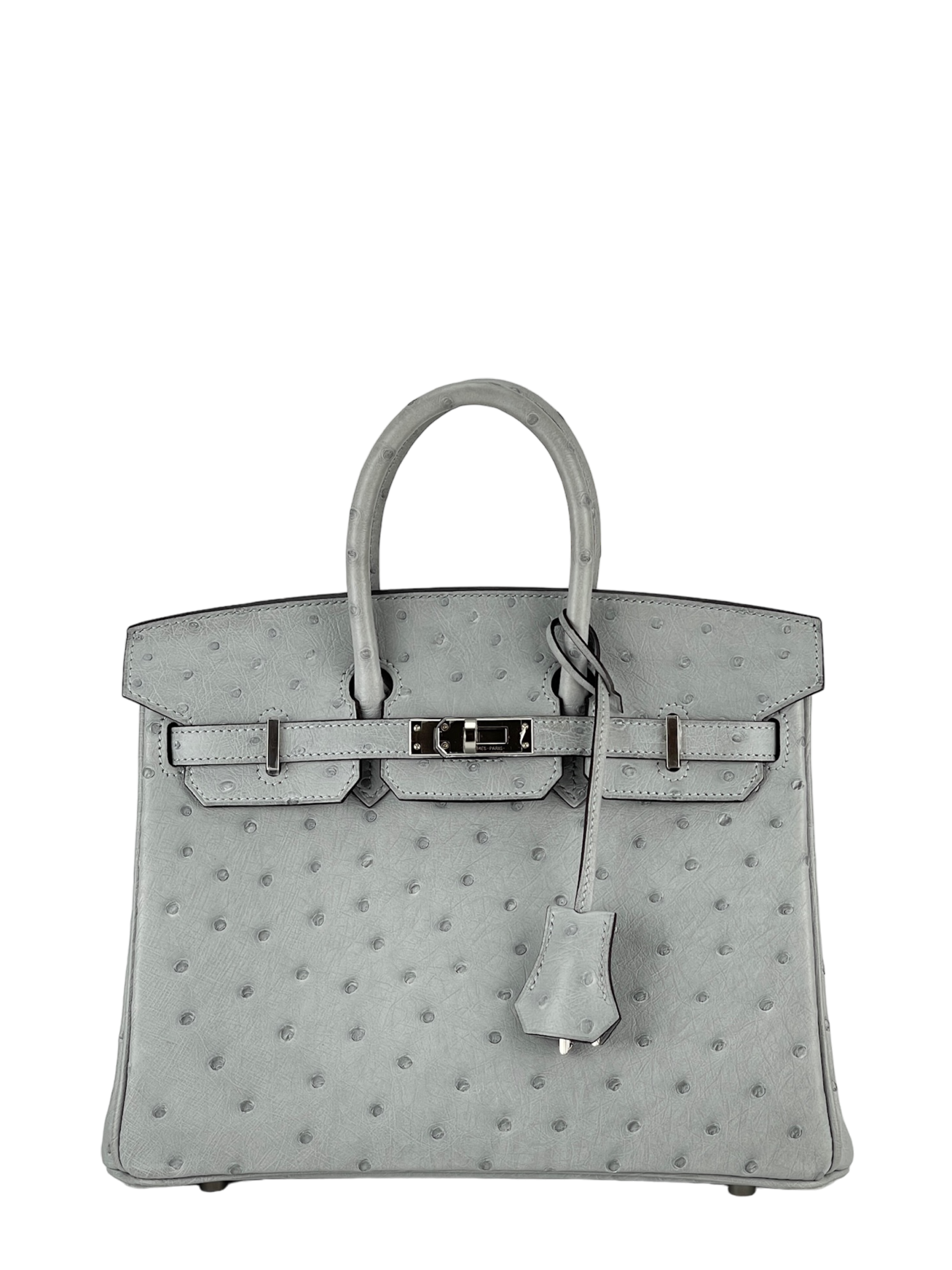HERMES - Birkin 25 Gris Perle Ostrich Palladium Hardware