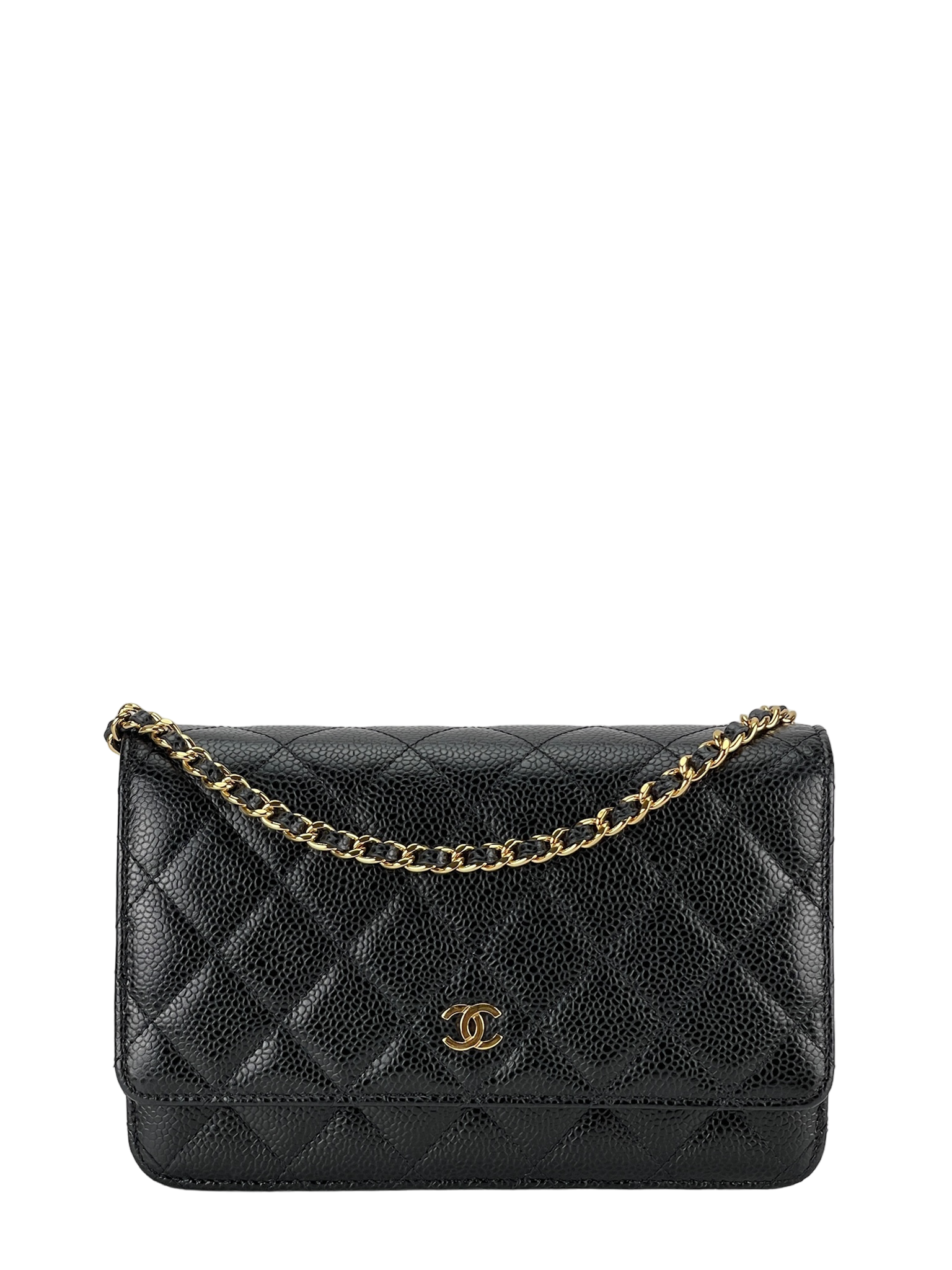 CHANEL - Black Caviar Wallet On Chain Gold-Tone Metal (WOC)