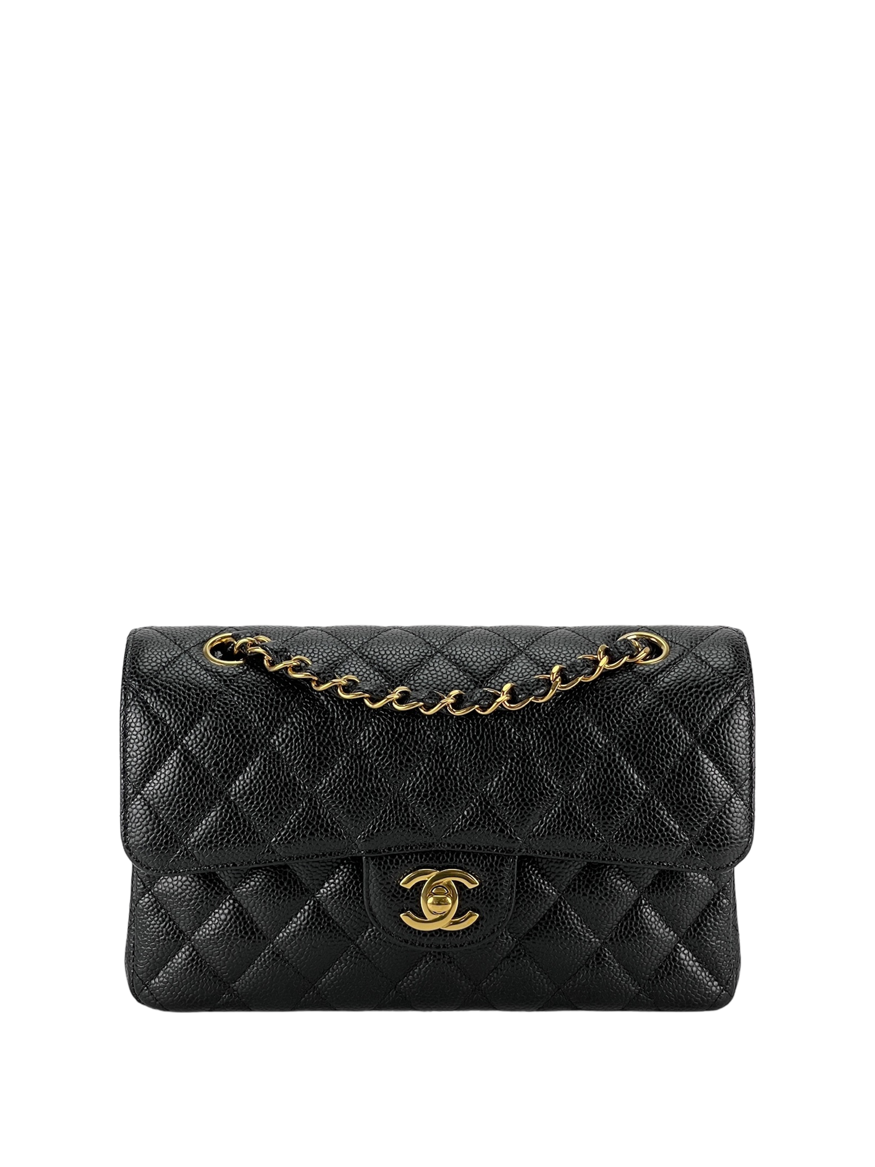 CHANEL - Small Classic Double Flap Bag Black Caviar Gold Hardware (CF23)