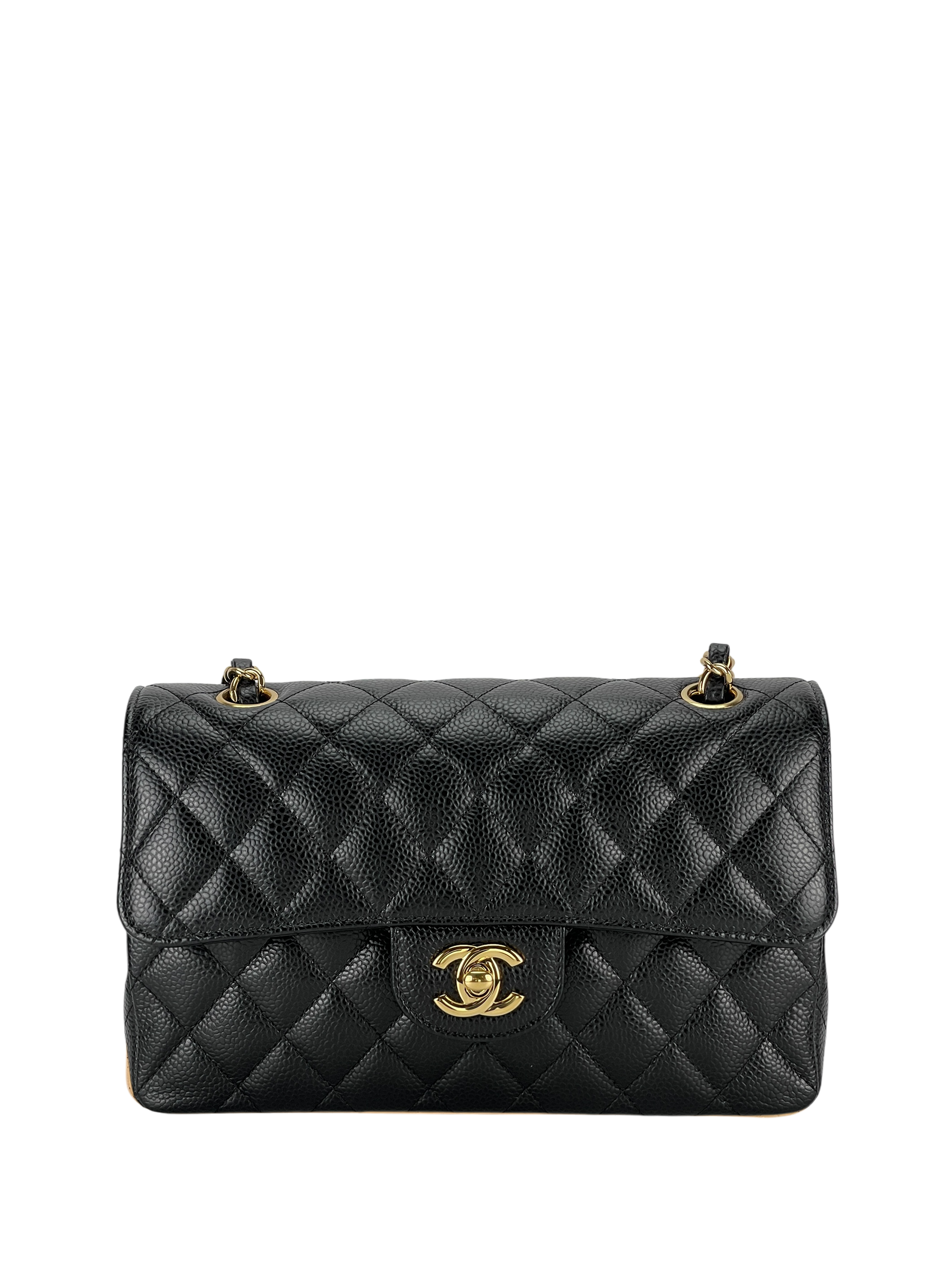 CHANEL - Small Classic Double Flap Bag Black Caviar Gold Hardware (CF23)