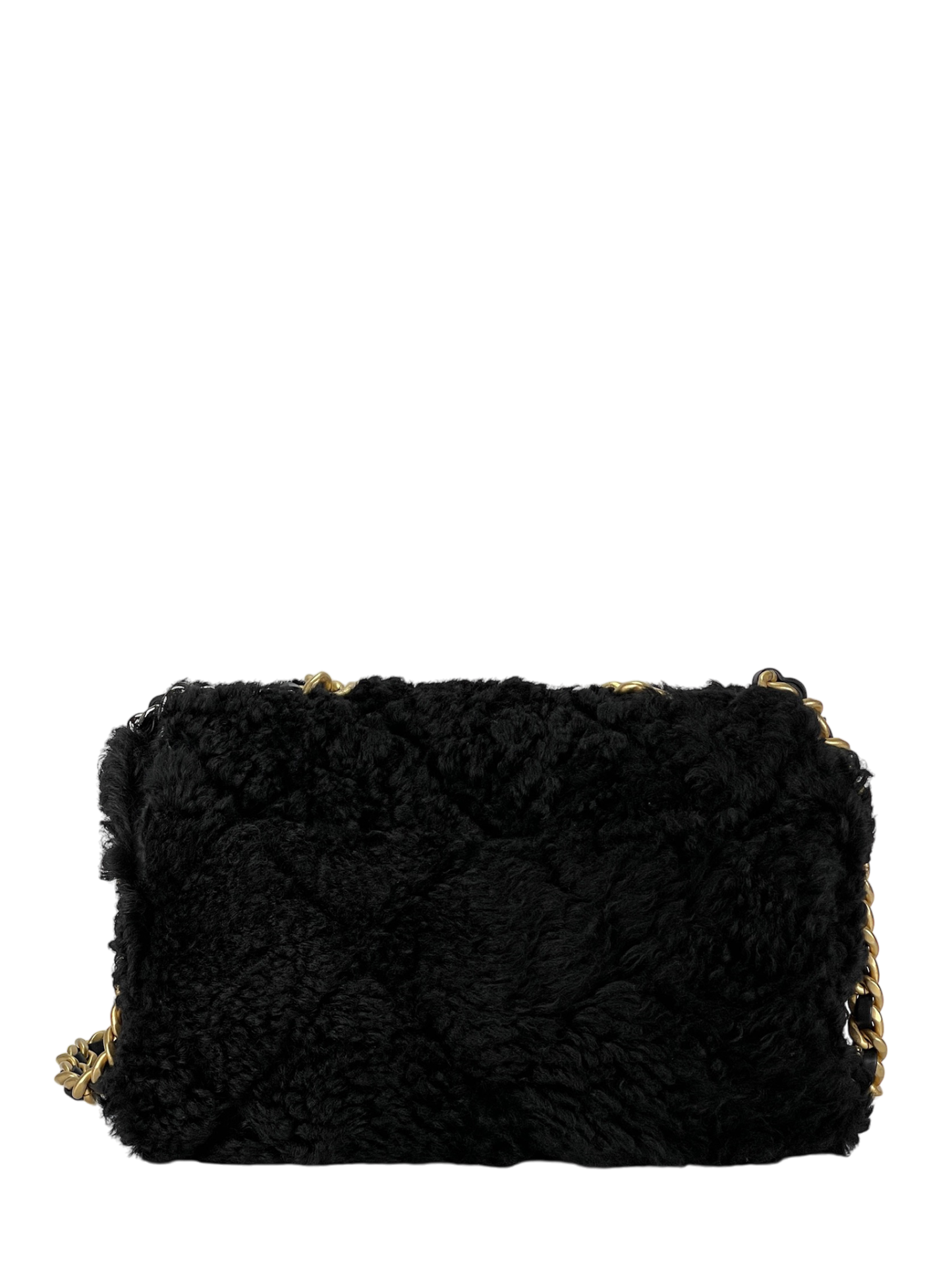 CHANEL - Fur Wool Black Calfskin 19 Large Flap Bag