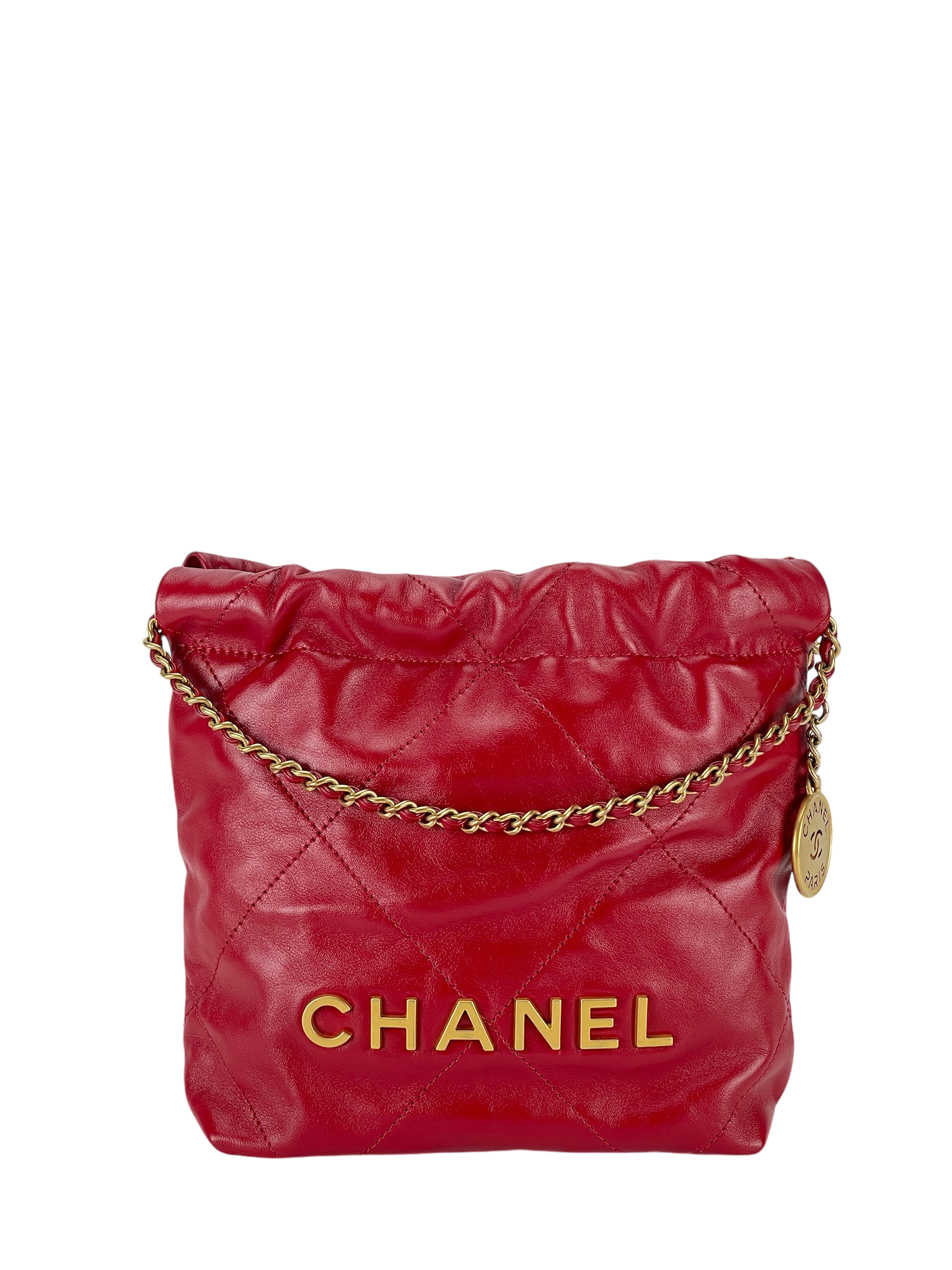 CHANEL - 22 Mini Bag Red Calfskin Gold Hardware