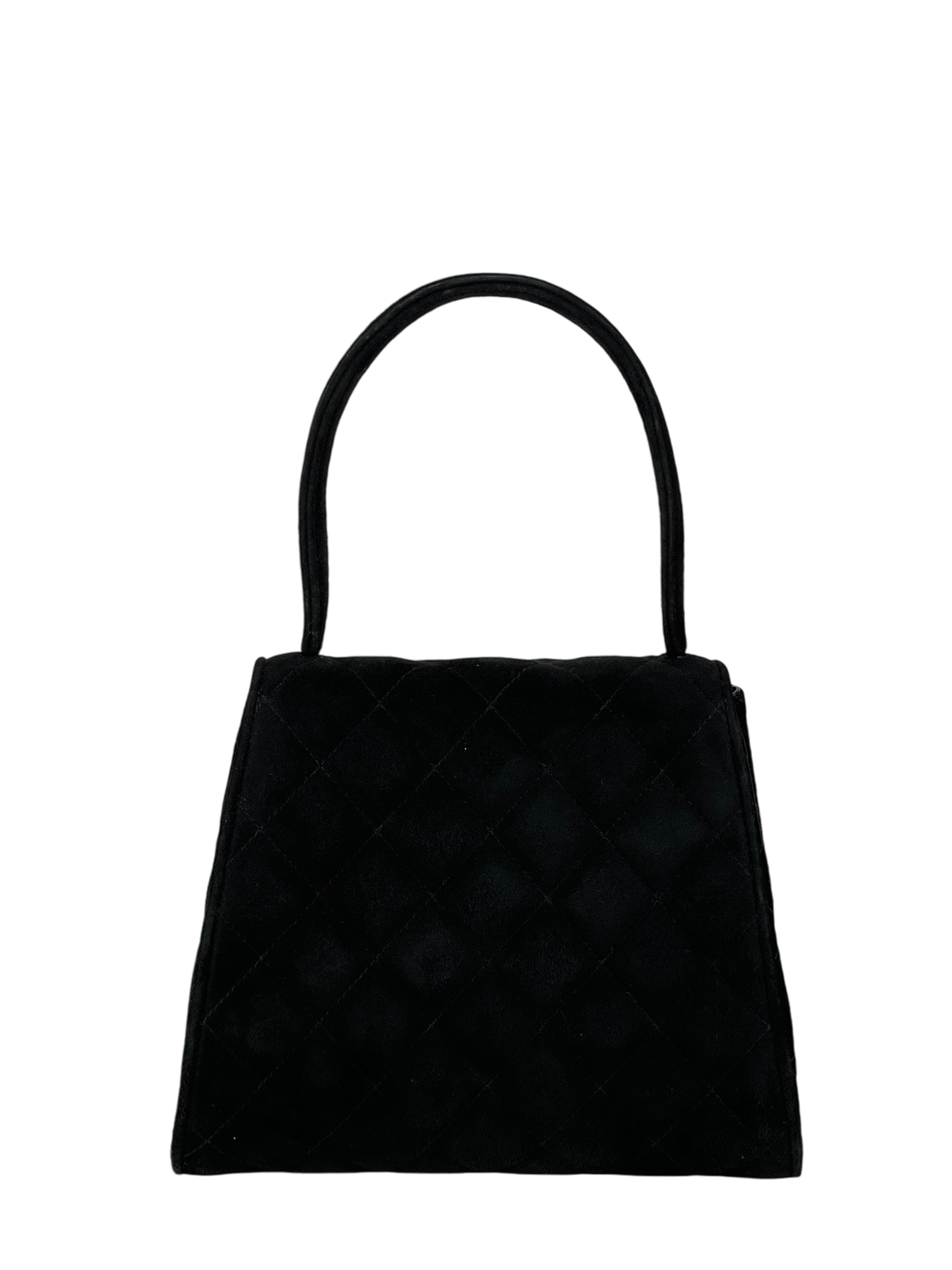 CHANEL - Black Suede Quilted Kelly Flap Bag