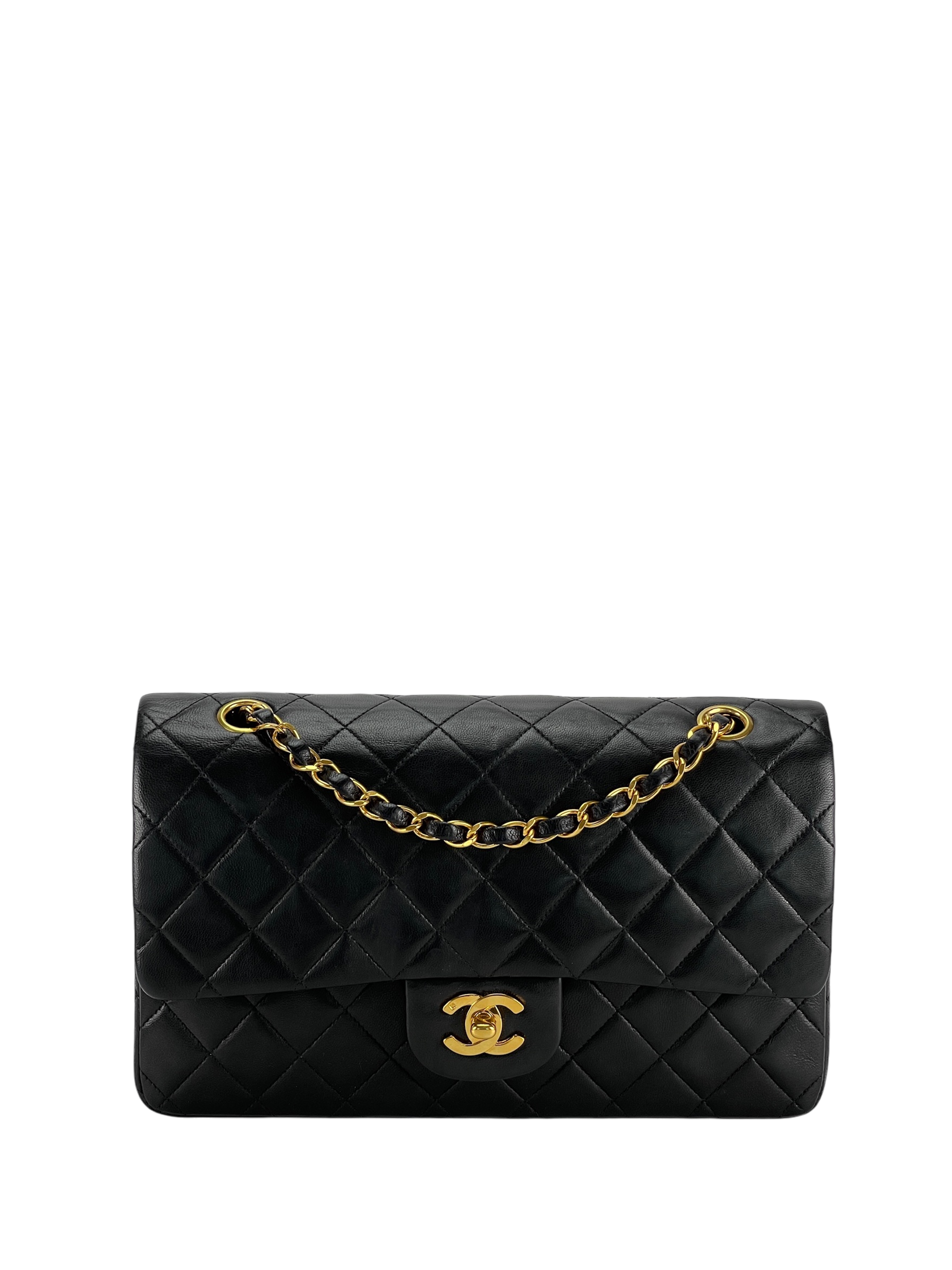 CHANEL - Medium Classic Double Flap Bag Black Lambskin Gold Hardware (CF25)