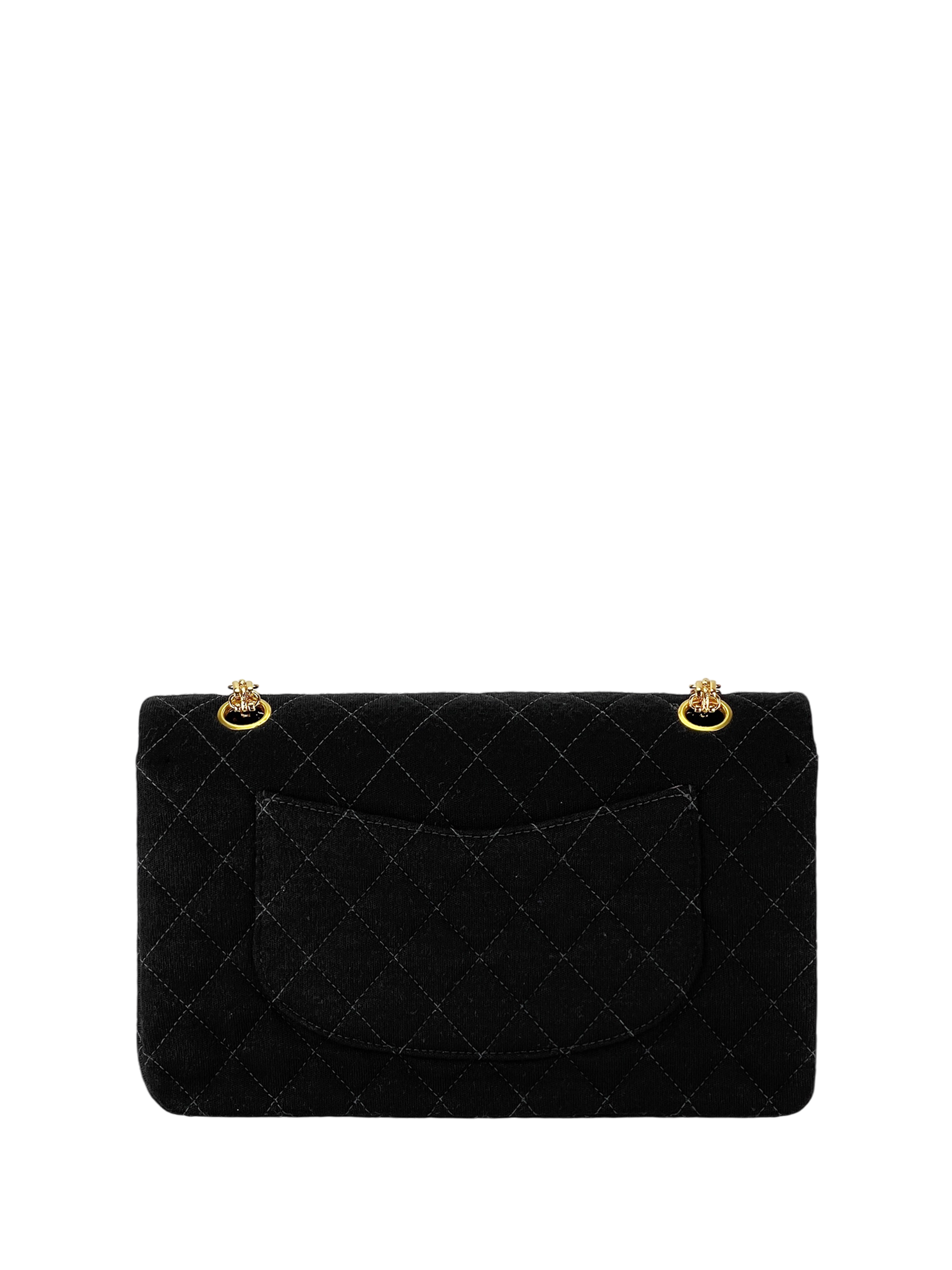CHANEL - Medium Classic Double Flap Bag Black Cotton Gold Hardware (CF25)