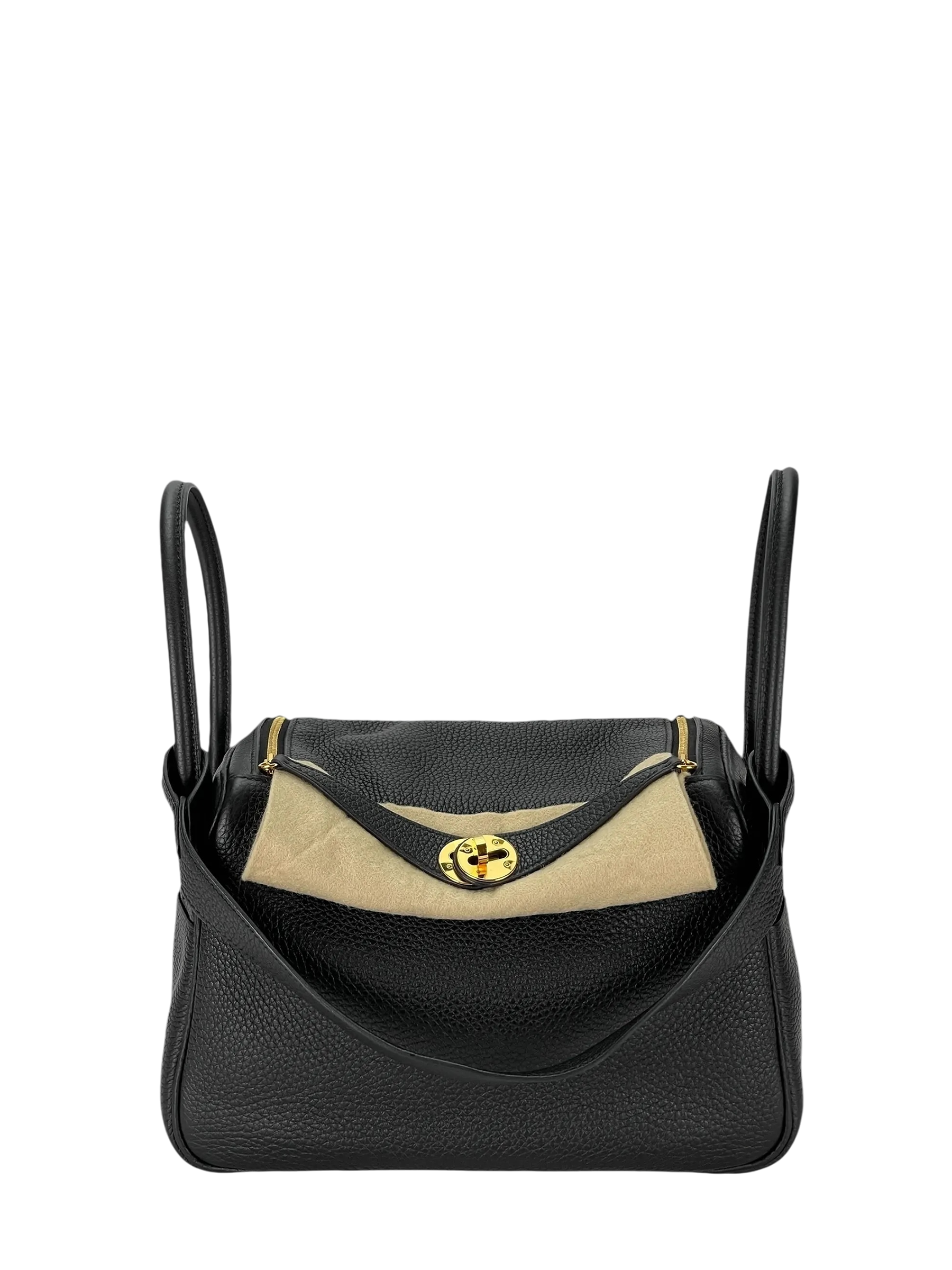 HERMES - Lindy 26 Black Clemence Gold Hardware