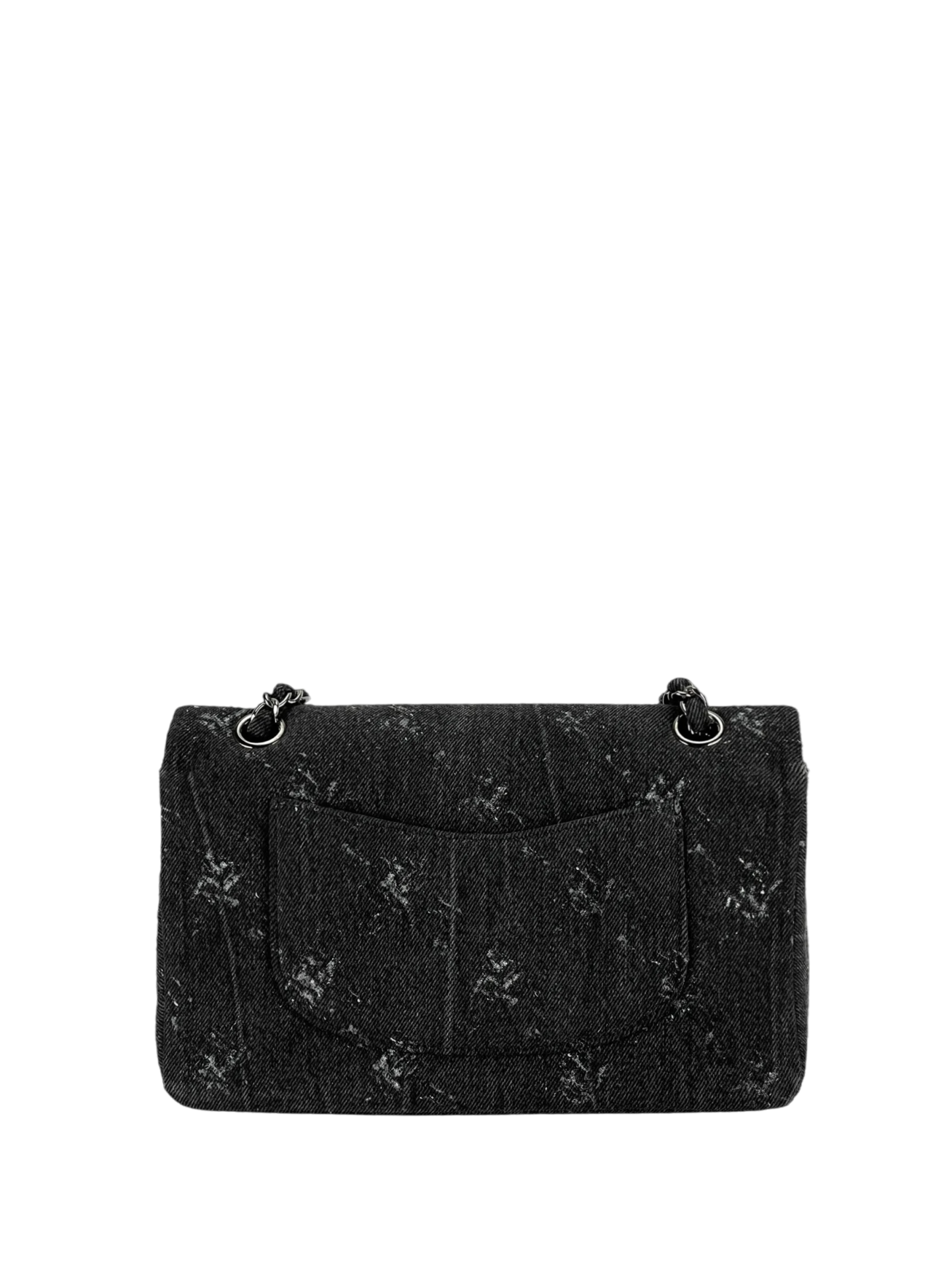 CHANEL - Medium Classic Double Flap Bag Black Denim Sliver Hardware (CF25)