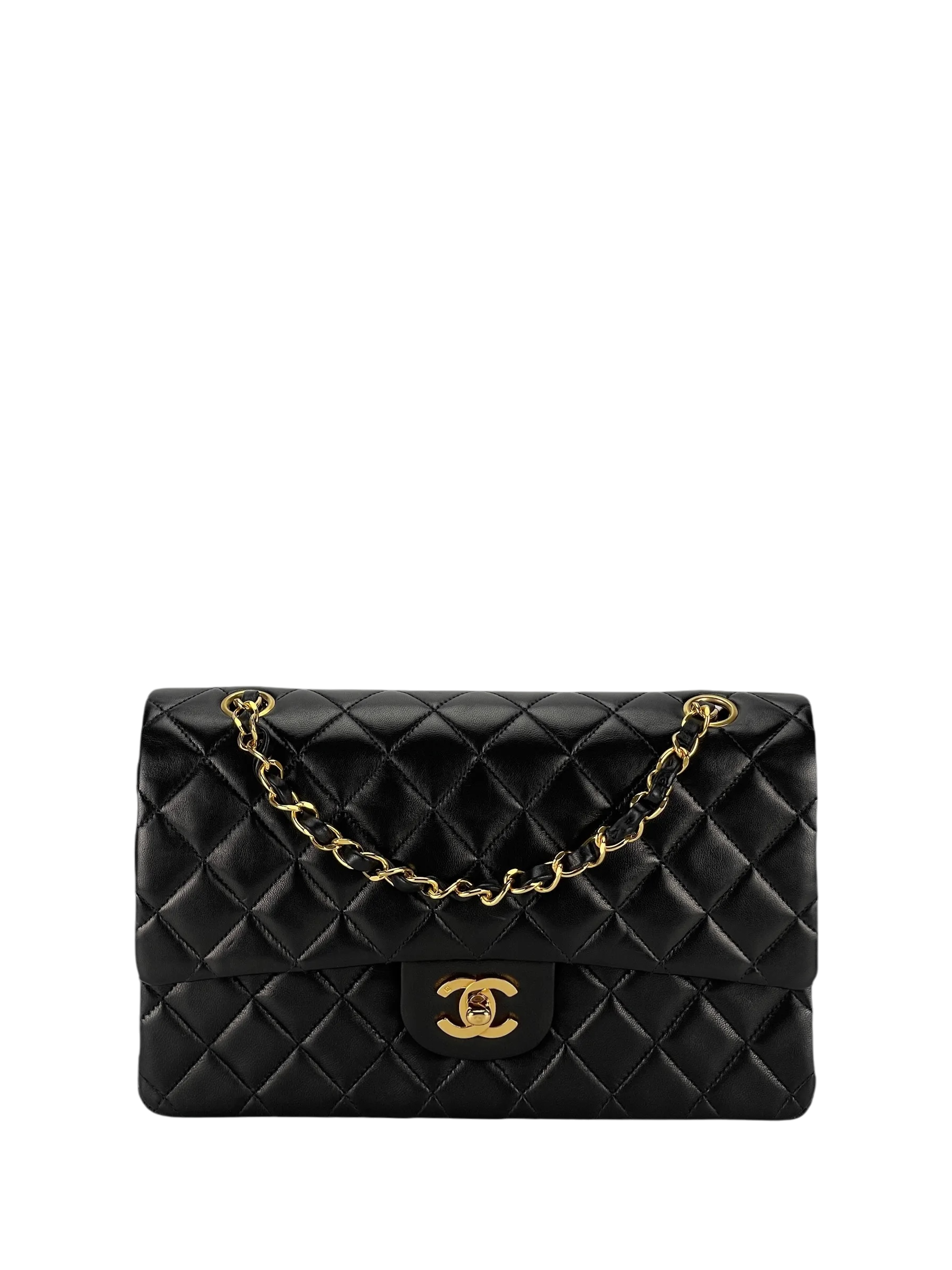 CHANEL - Medium Classic Double Flap Bag Black Lambskin Gold Hardware (CF25)