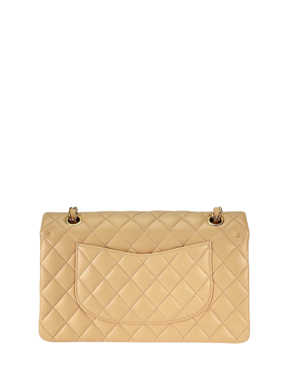 CHANEL - Medium Classic Double Flap Bag Beige Lambskin Gold Hardware (CF25) 