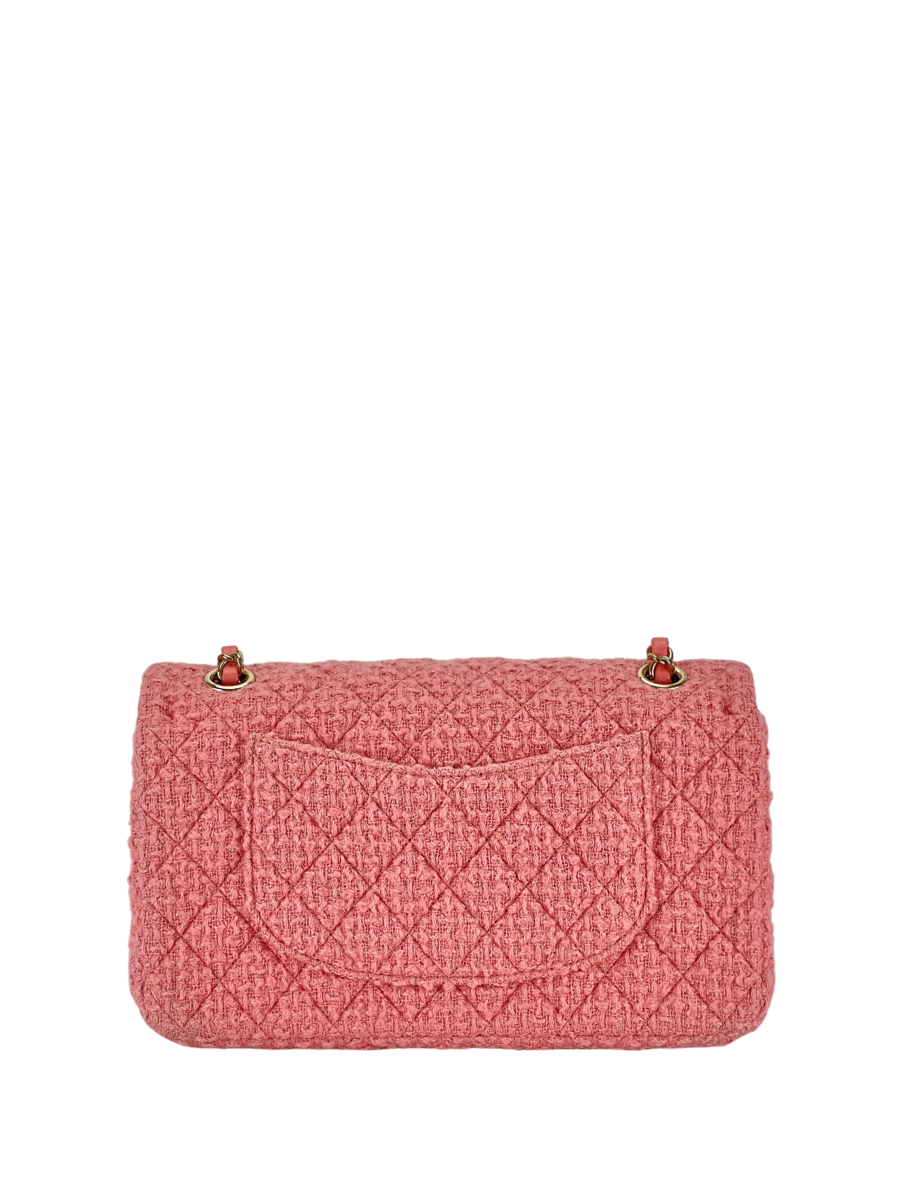 CHANEL - Medium Classic Double Flap Bag Pink Tweed Gold Hardware (CF25)