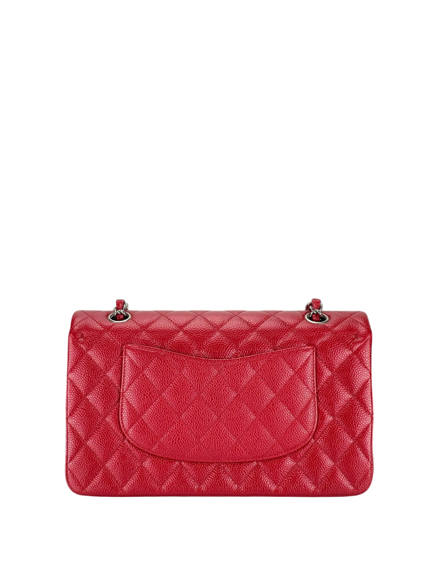 CHANEL - Medium Classic Double Flap Bag Shine Red Caviar Sliver Hardware (CF25)