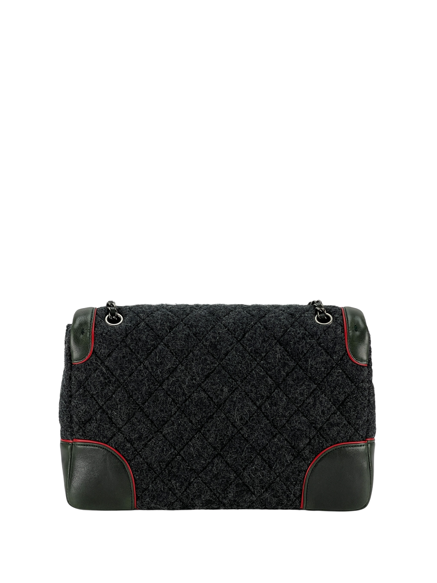 CHANEL - Green Grey Wool Leather Medium Classic Double Flap Bag (CF25)