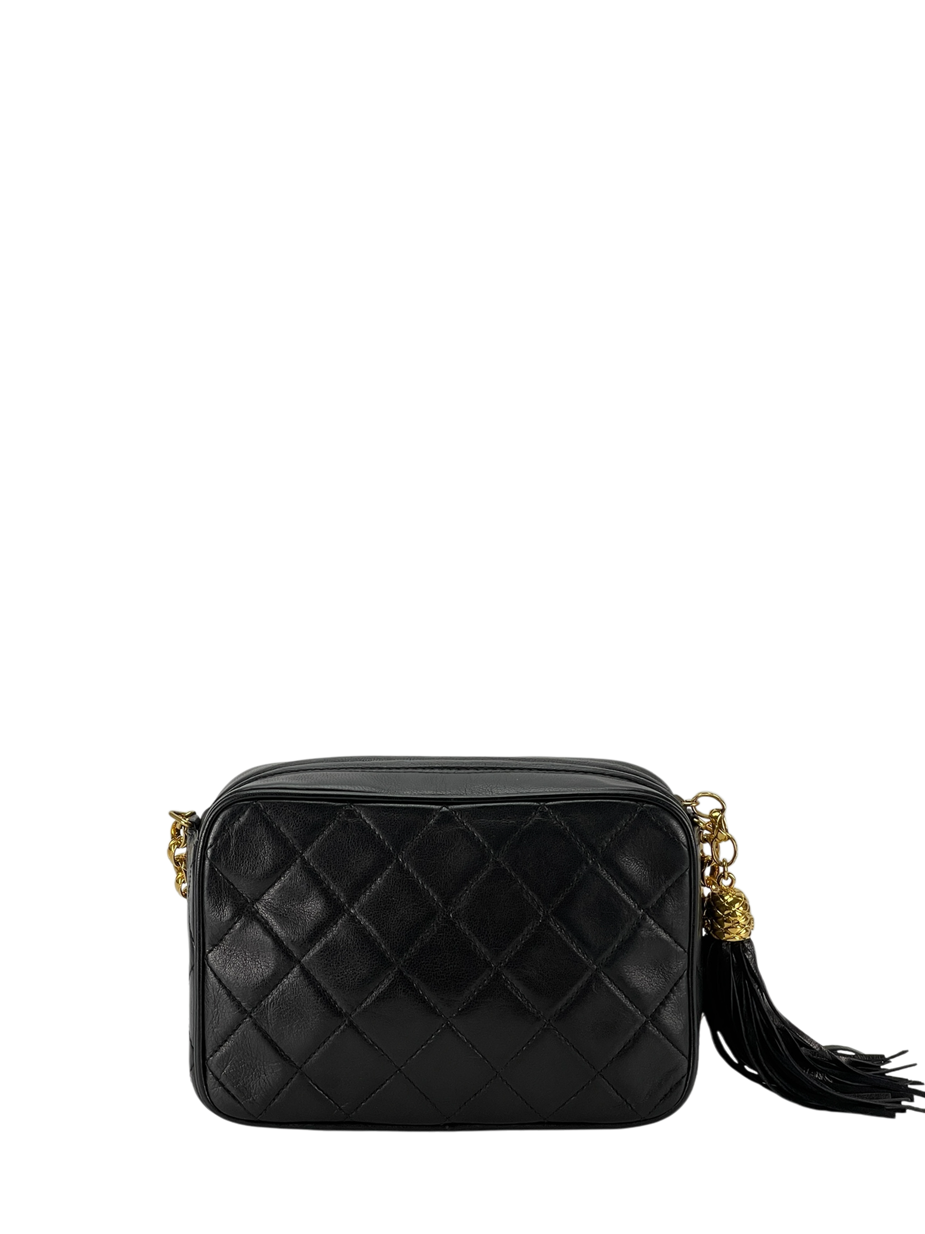 CHANEL - Black Lambskin Tassel Mini Chain Shoulder Camera Bag 