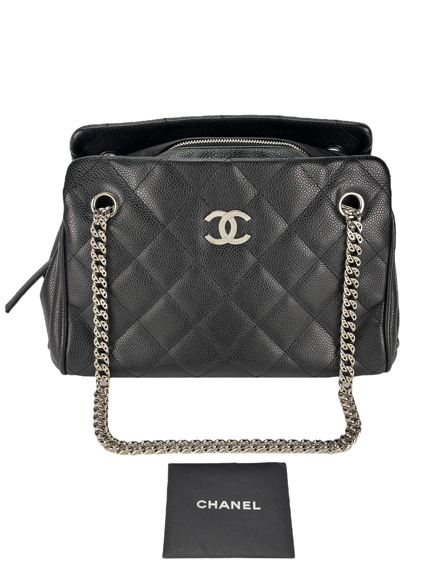 CHANEL - Black Cavair Matelasse Chain Shoulder Bag