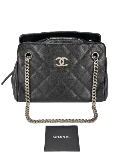 CHANEL - Black Cavair Matelasse Chain Shoulder Bag
