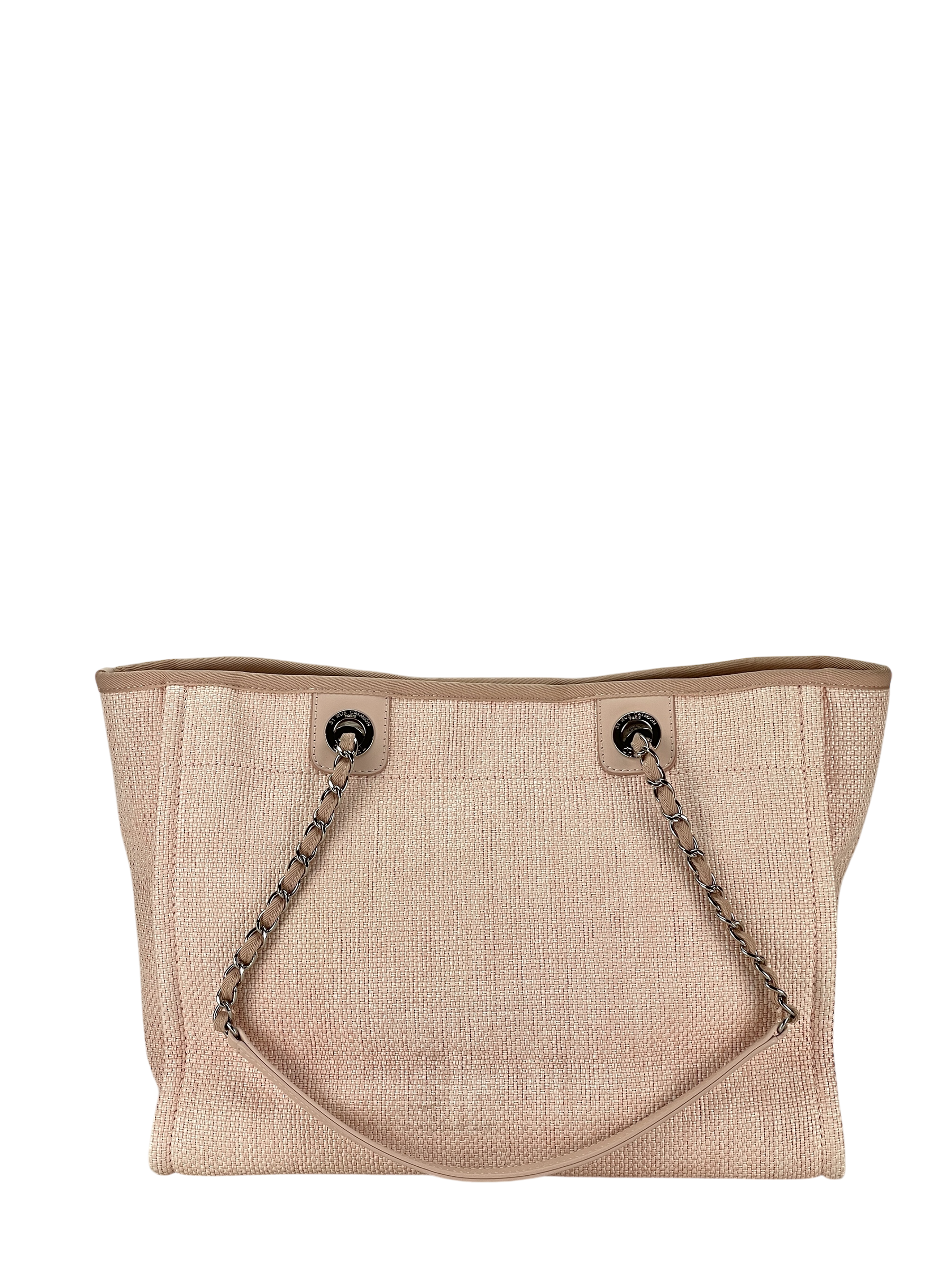 CHANEL - Pink Straw Raffia Deauville MM Tote Bag Gold Hardware