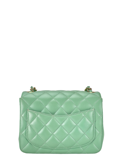CHANEL - Light Green Calfskin Mini Classic Square Flap Shoulder Bag 17