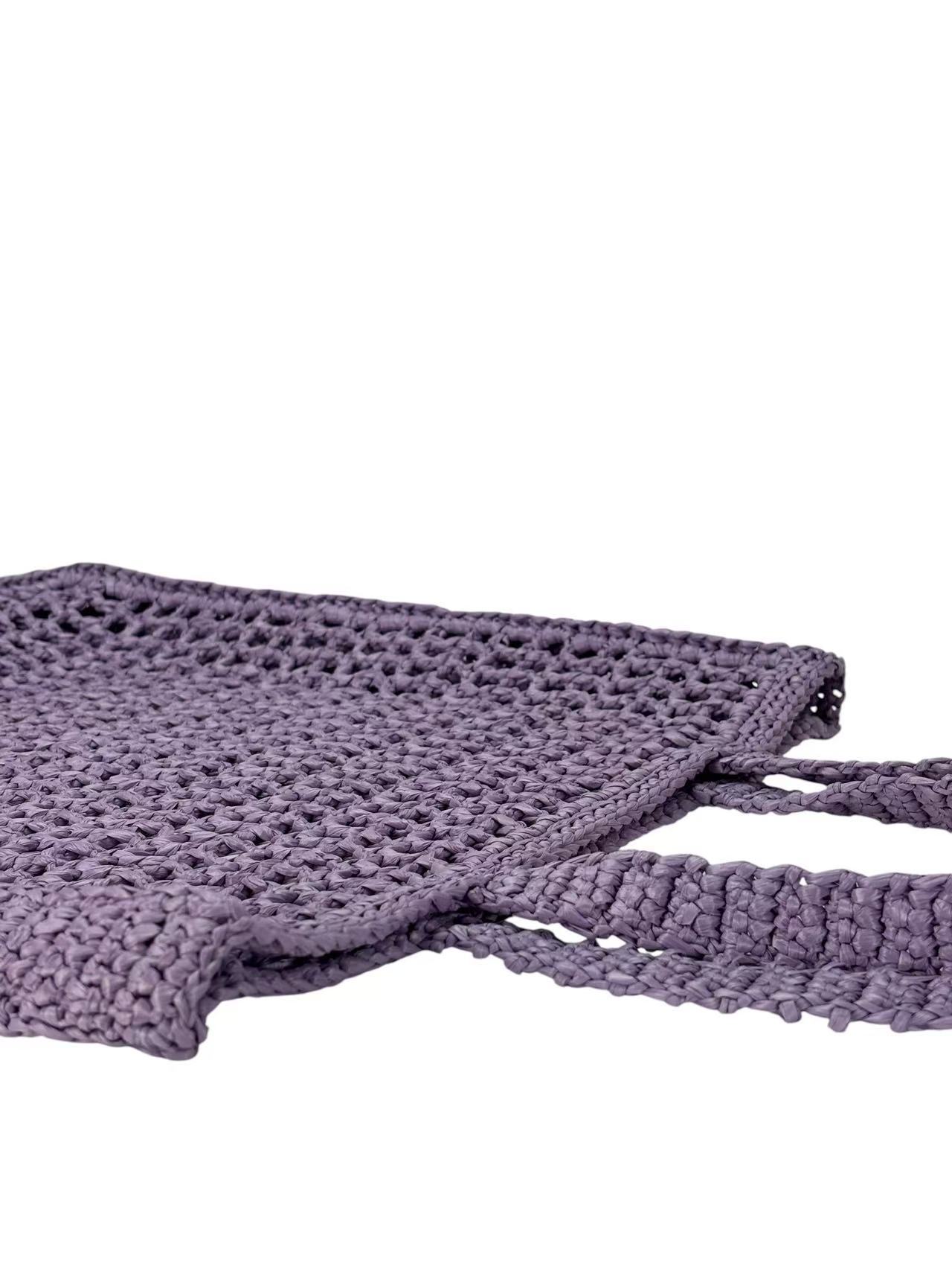 PRADA - Purple Raffia Yarn Effect Crochet Logo Embroidered Tote Bag Lilium