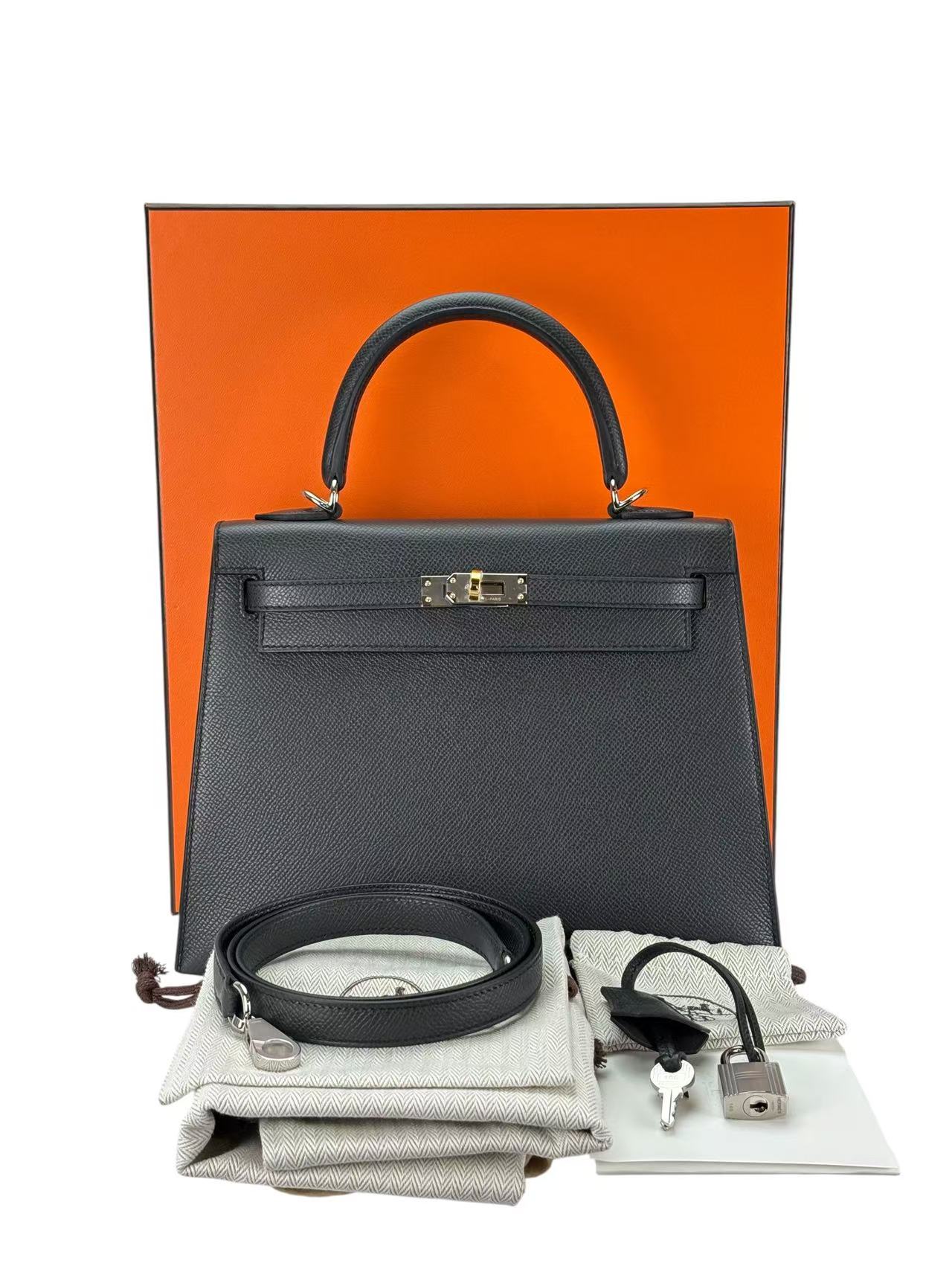 HERMES - Kelly 25 8P Plomb Epsom Electrum Hardware