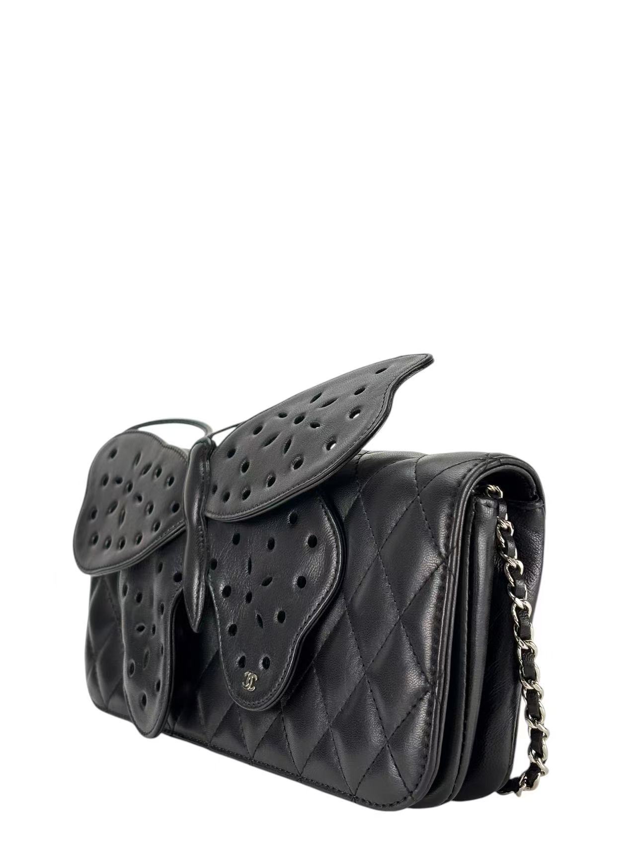 CHANEL - Matelasse Chain Shoulder Bag Butterfly Black Lambskin Sliver Hardware