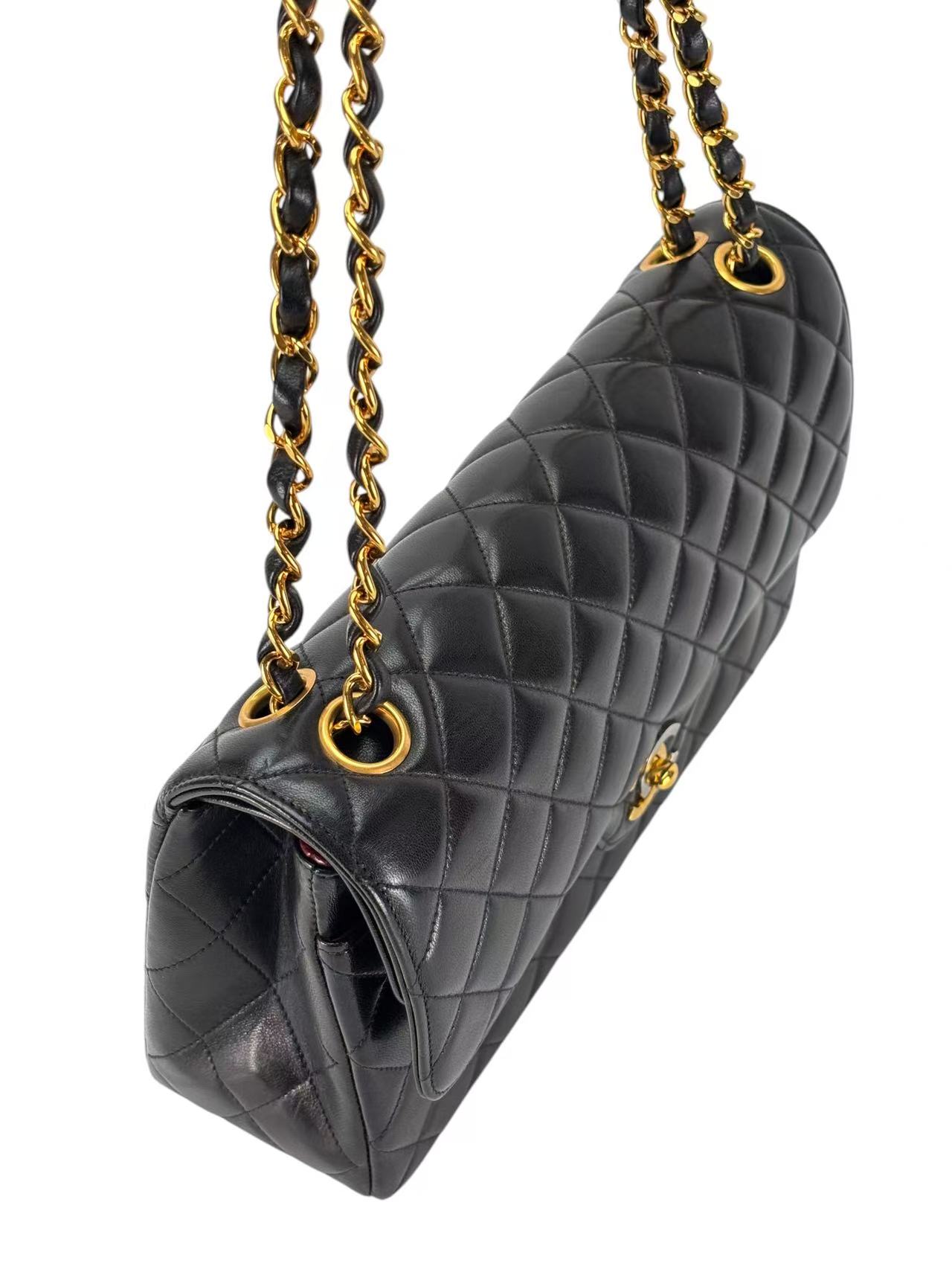 CHANEL - Black Lambskin Paris Exclusive Medium Classic Double Flap Bag (CF25) 