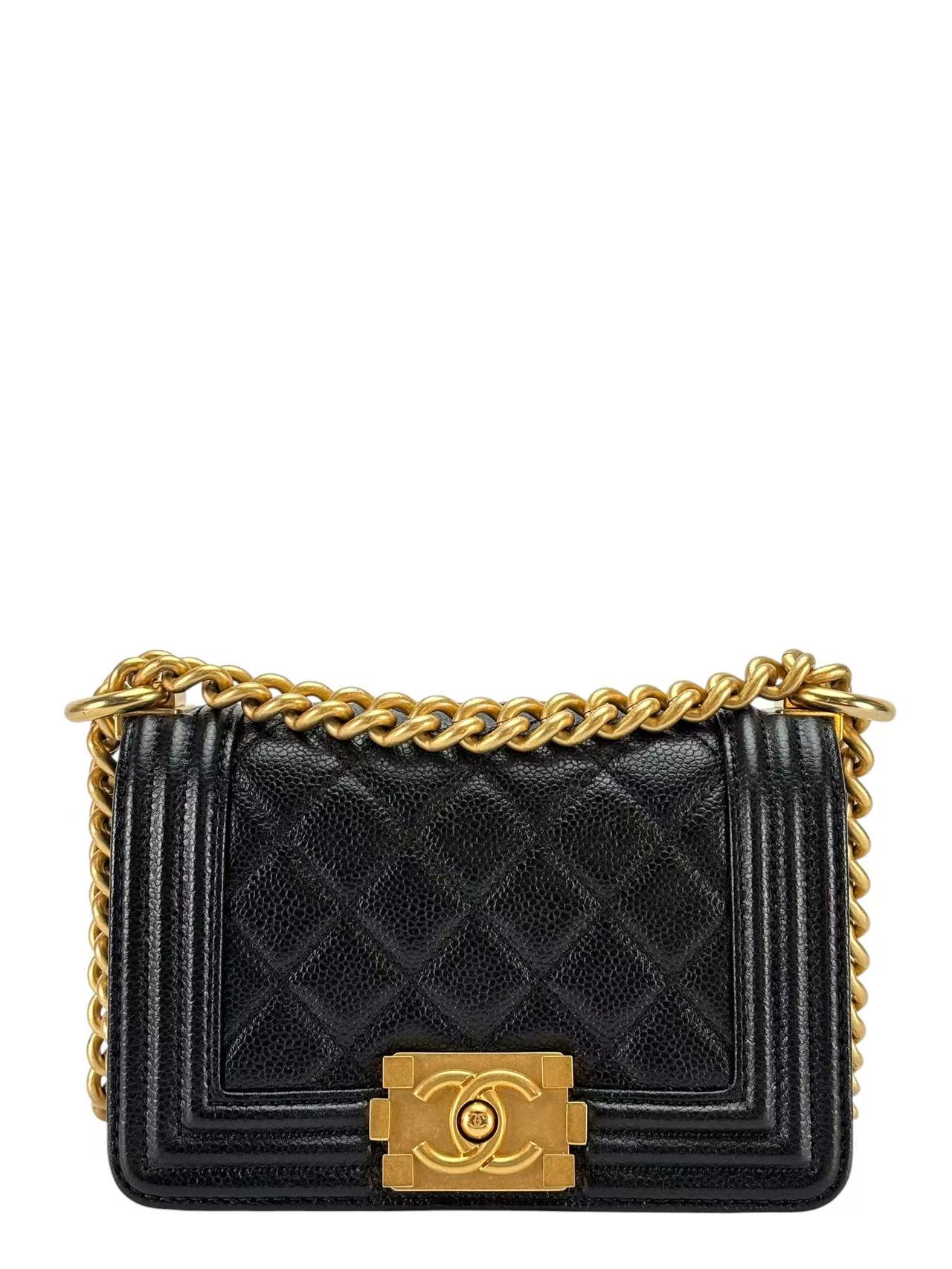 CHANEL - Small Boy Flap Bag Black Caviar Gold Hardware