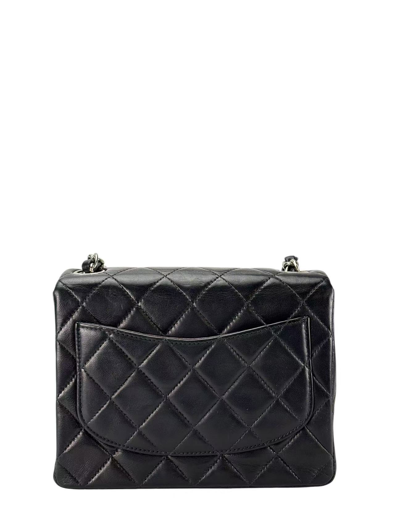 CHANEL - Mini Flap Bag  Black Lambskin Silver Hardware