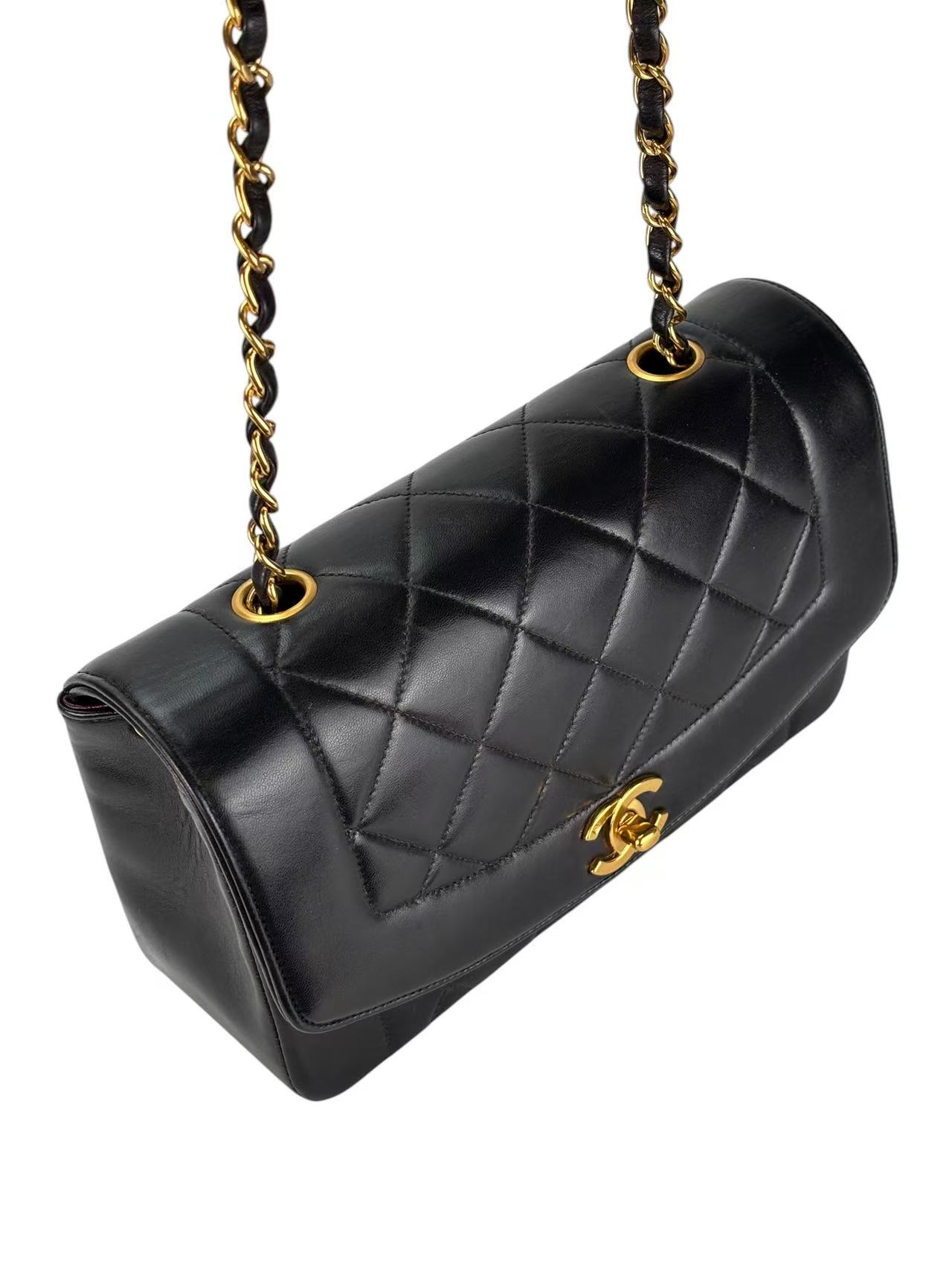 CHANEL - Black Lambskin  Small Diana Shoulder Bag