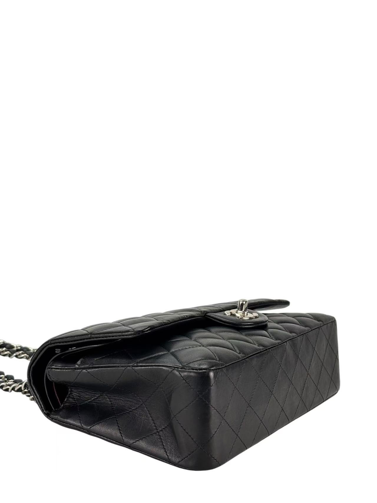 CHANEL - Medium Classic Double Flap Bag Black Lambskin Sliver Hardware (CF25) 