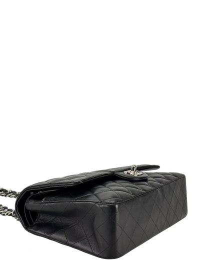 CHANEL - Medium Classic Double Flap Bag Black Lambskin Sliver Hardware (CF25) 