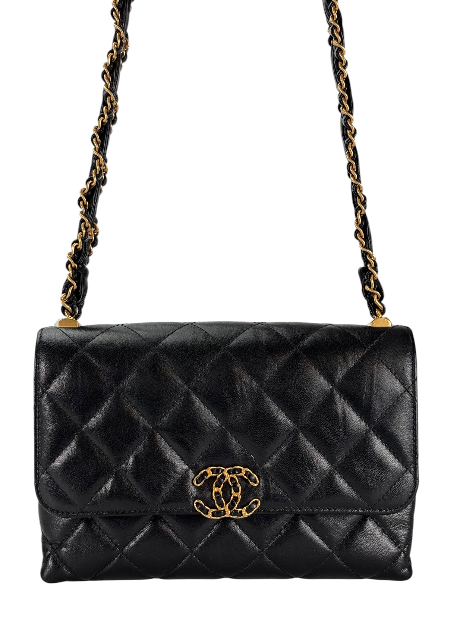 CHANEL - Black Calfskin 19 Flap Shoulder Bag