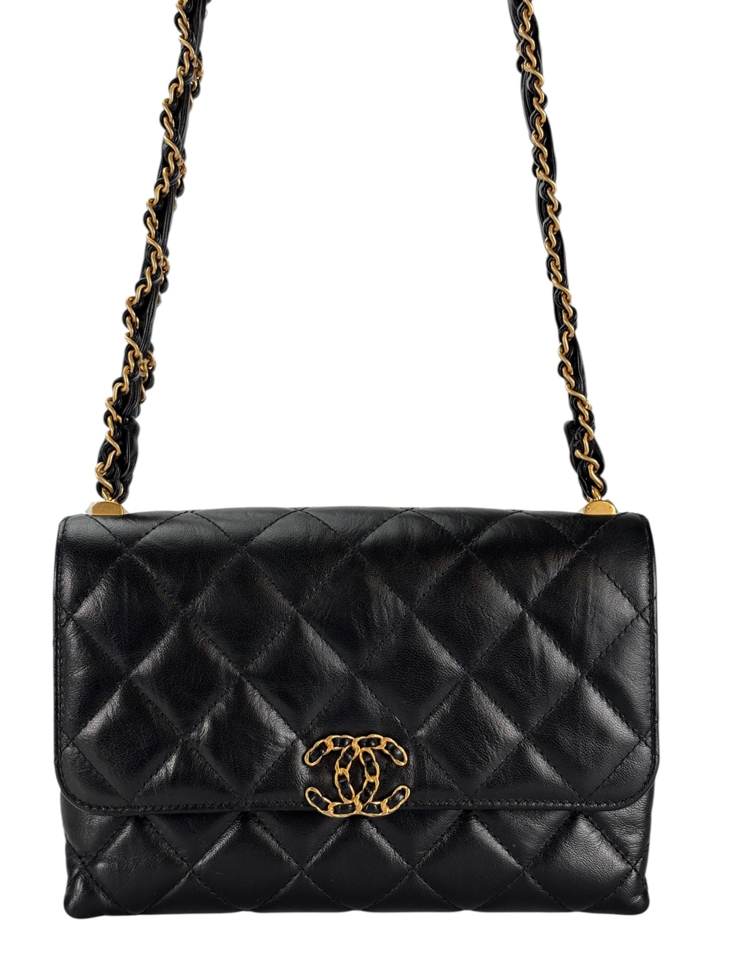 CHANEL - Black Calfskin 19 Flap Shoulder Bag