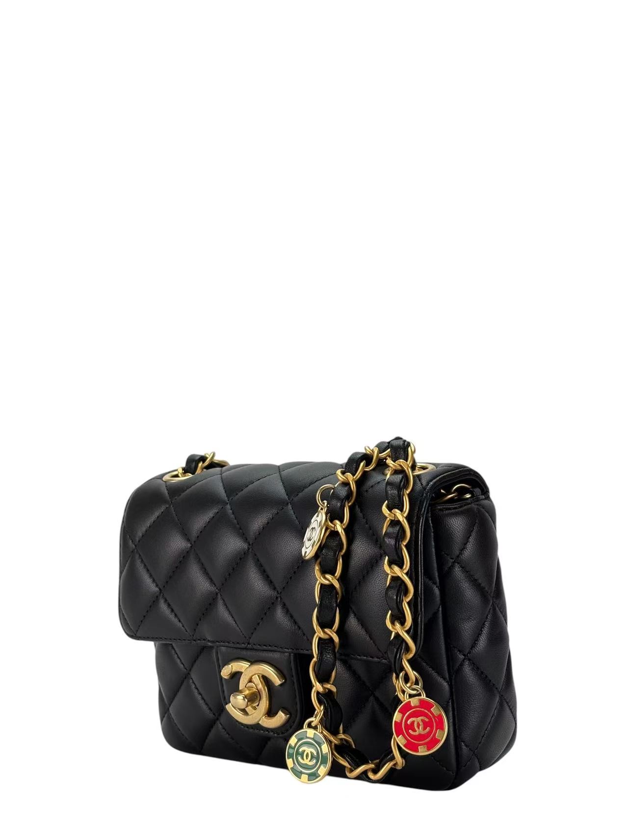 CHANEL - 23C Black Lambskin CC Charm Chain Shoulder Bag – Camellia