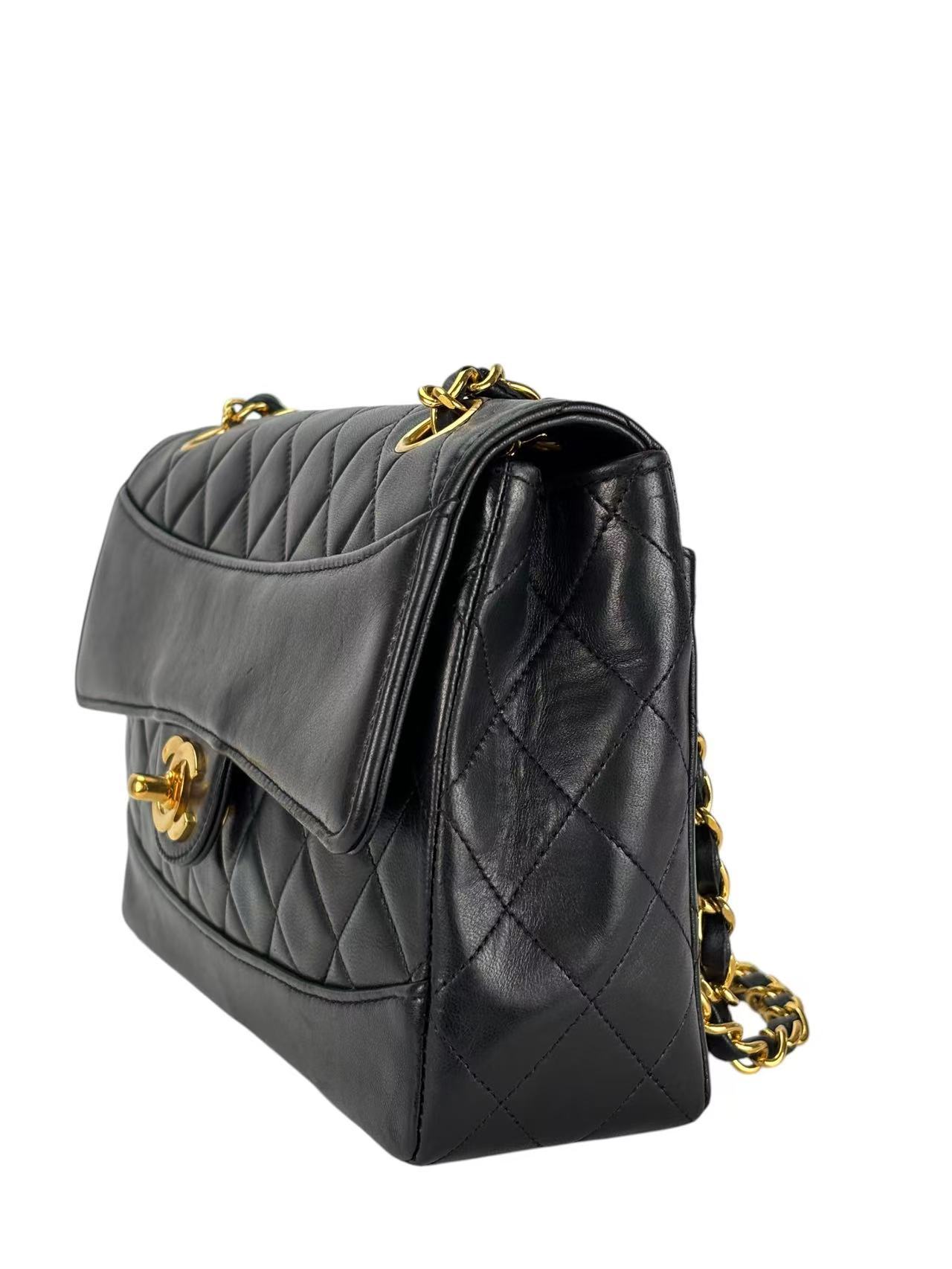 CHANEL - Black Lambskin Matelasse Pouch Attached Bag Gold Hardware