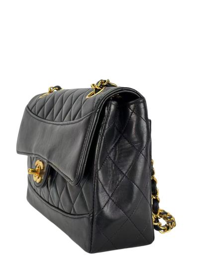 CHANEL - Black Lambskin Matelasse Pouch Attached Bag Gold Hardware