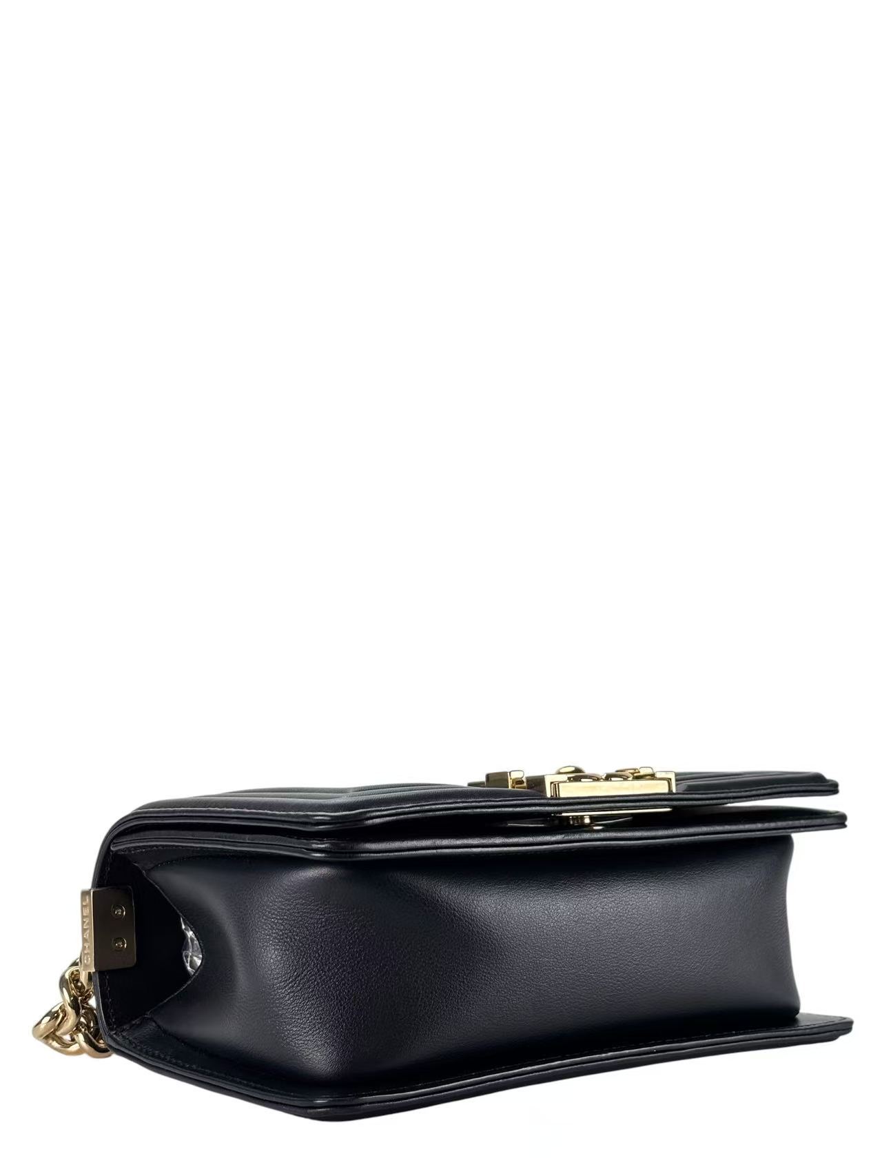 CHANEL - Small Boy Flap Bag Black Caviar Metal Gold
