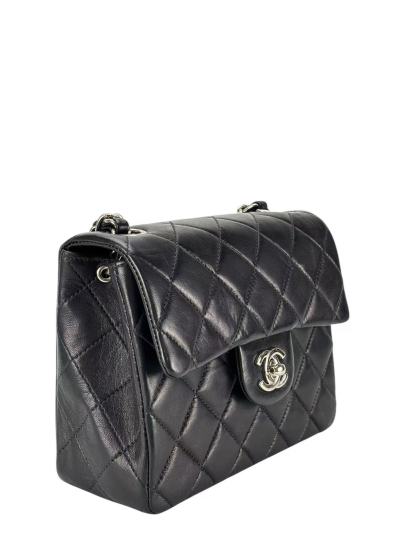 CHANEL - Mini Flap Bag  Black Lambskin Silver Hardware