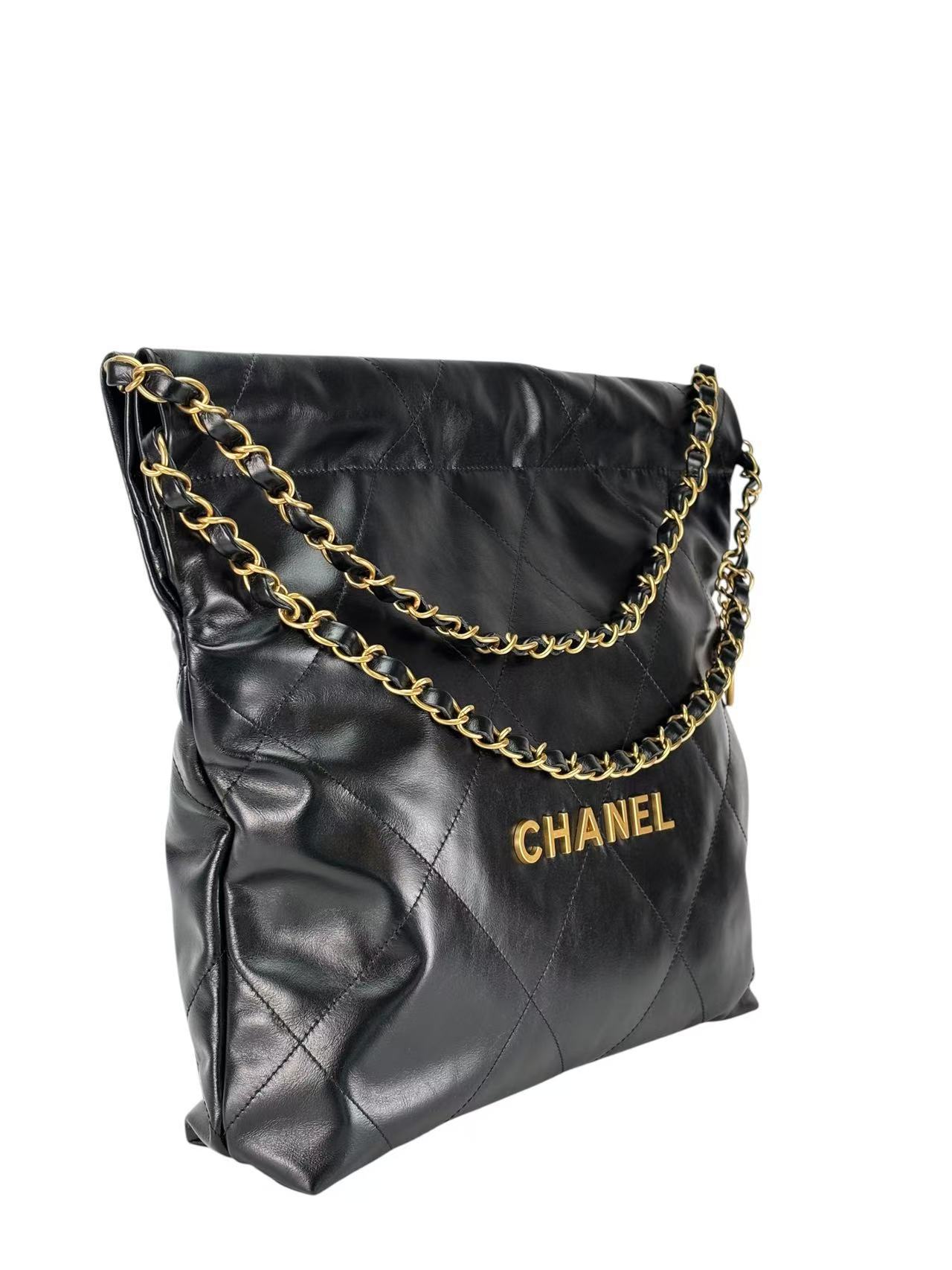 CHANEL - 22 Bag Black Calfskin Gold Hardware Small 