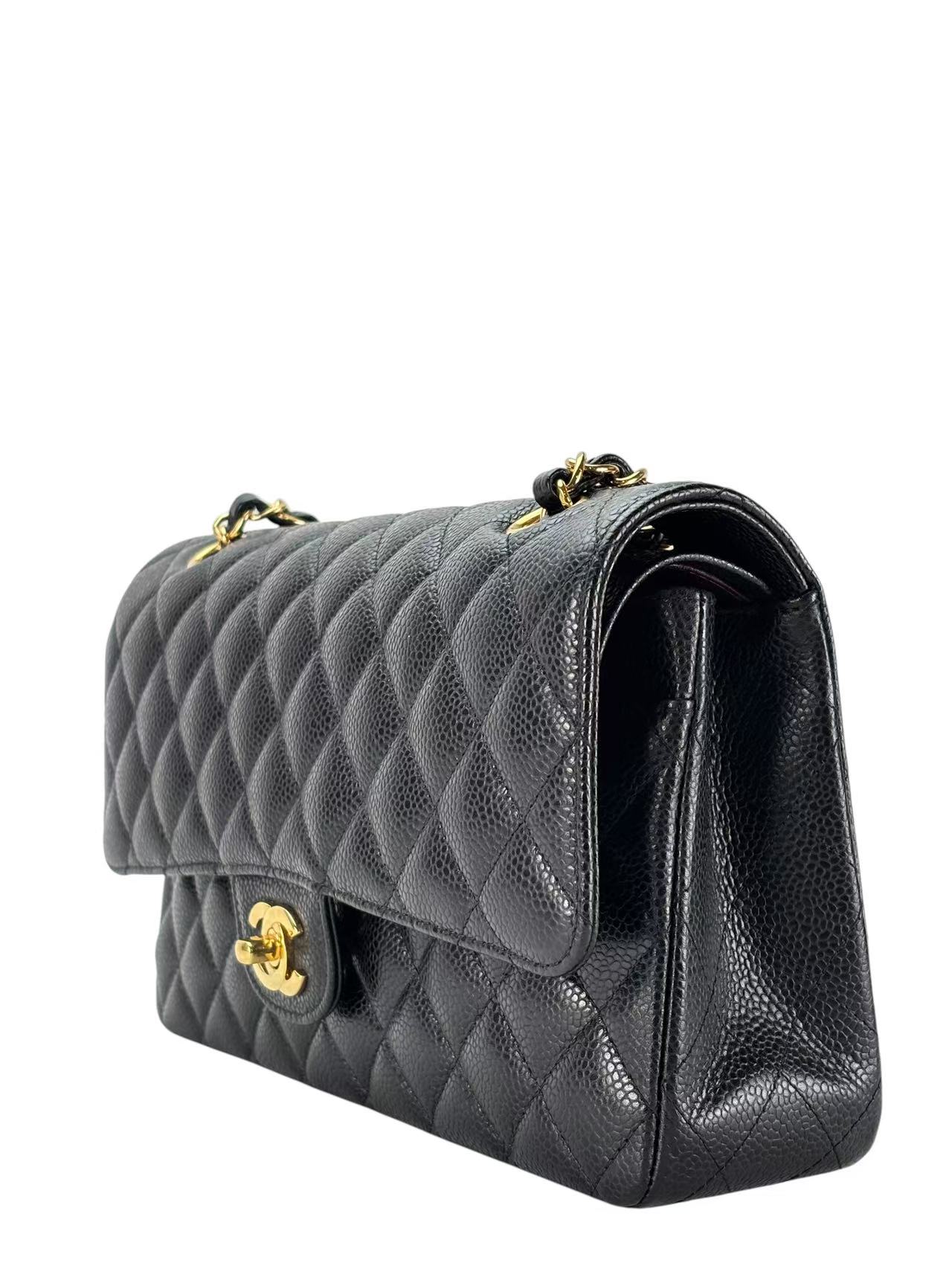 CHANEL - Medium Classic Double Flap Bag Black Caviar Gold Hardware (CF25) 