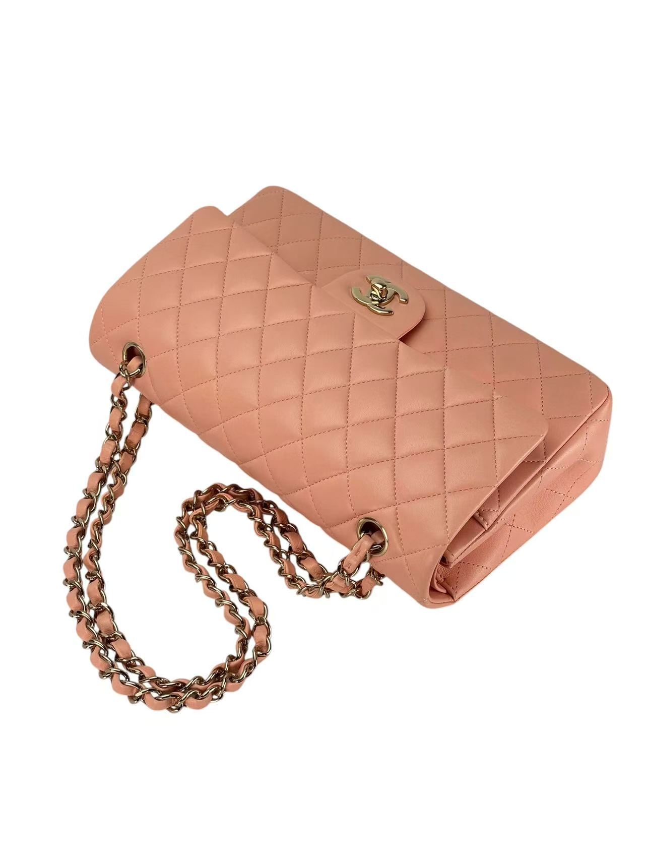 CHANEL - Medium Classic Double Flap Bag Light Orange Lambskin Sliver Hardware (CF25)