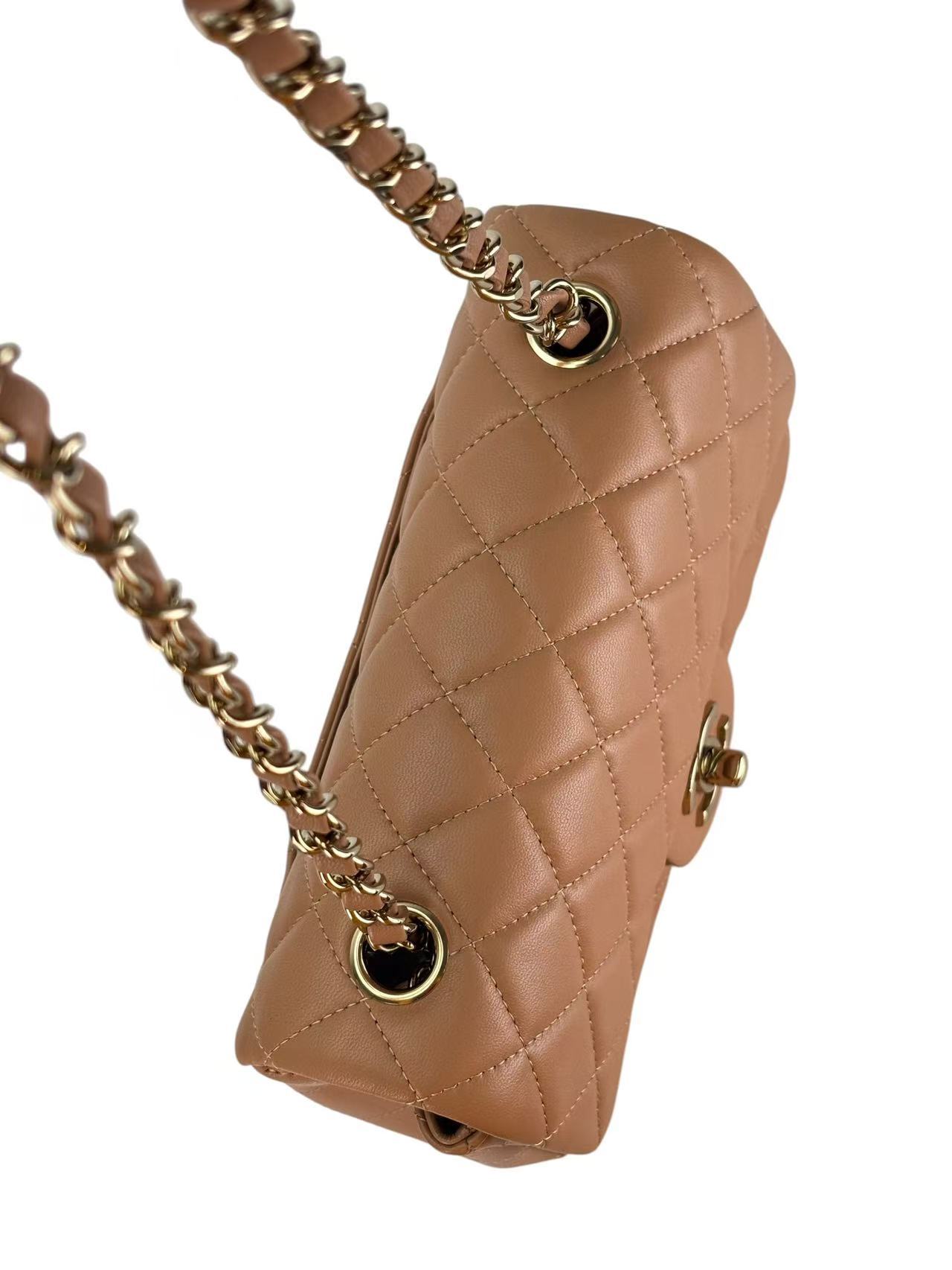 CHANEL -  Caviar Mini Flap Shoulder Bag Dark Beige Gold Hardware