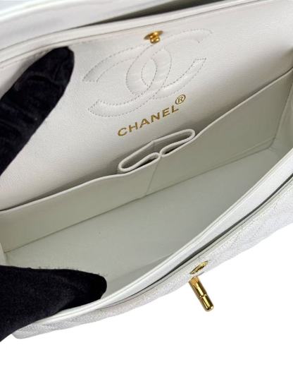 CHANEL - Double Face Small Classic Double Flap Bag White Caviar Gold Hardware (CF23)