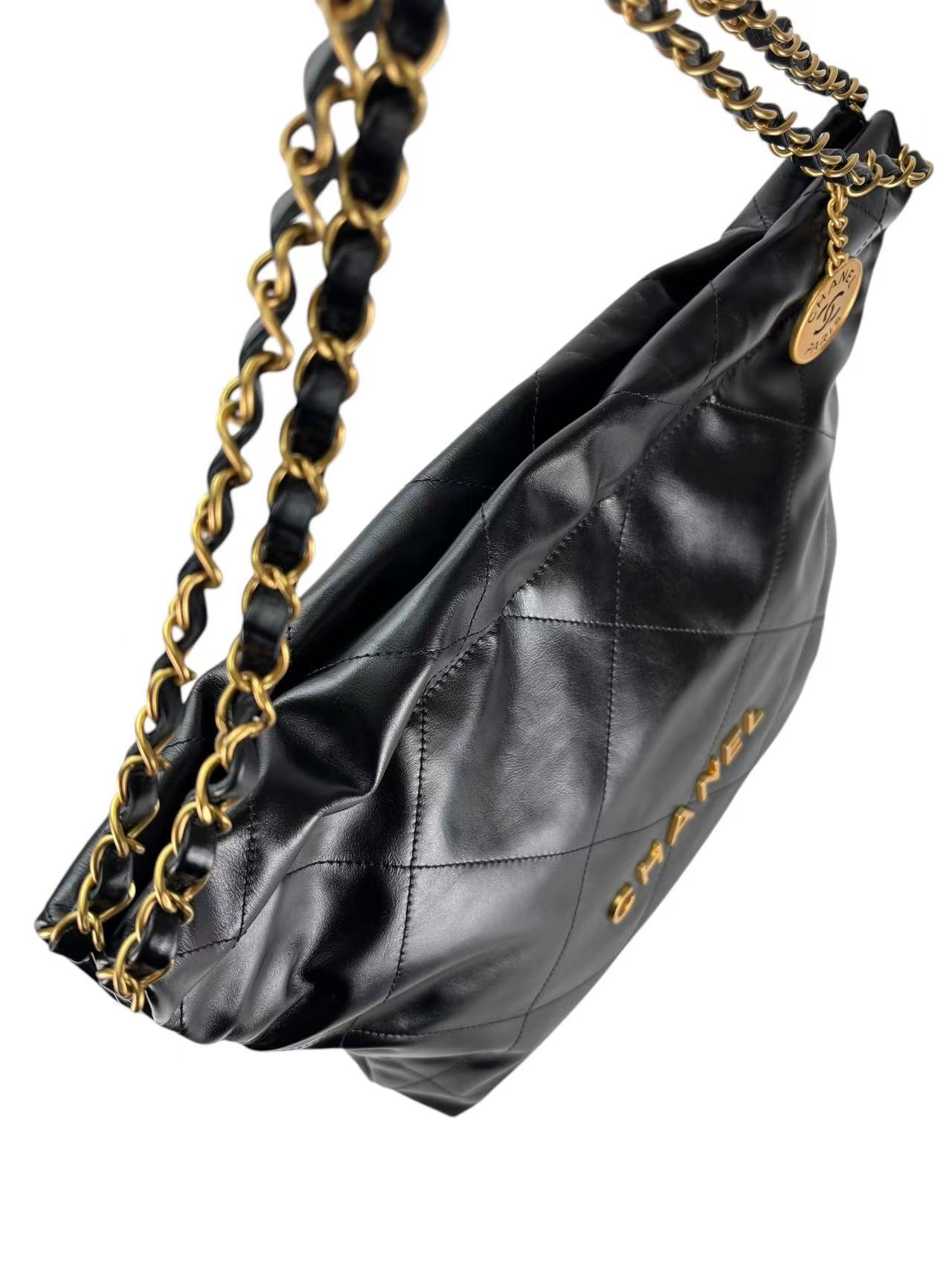 CHANEL - 22 Bag Black Calfskin Gold Hardware Small 