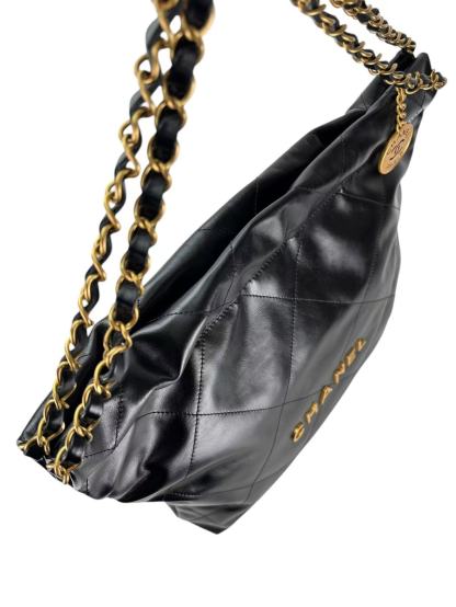 CHANEL - 22 Bag Black Calfskin Gold Hardware Small 