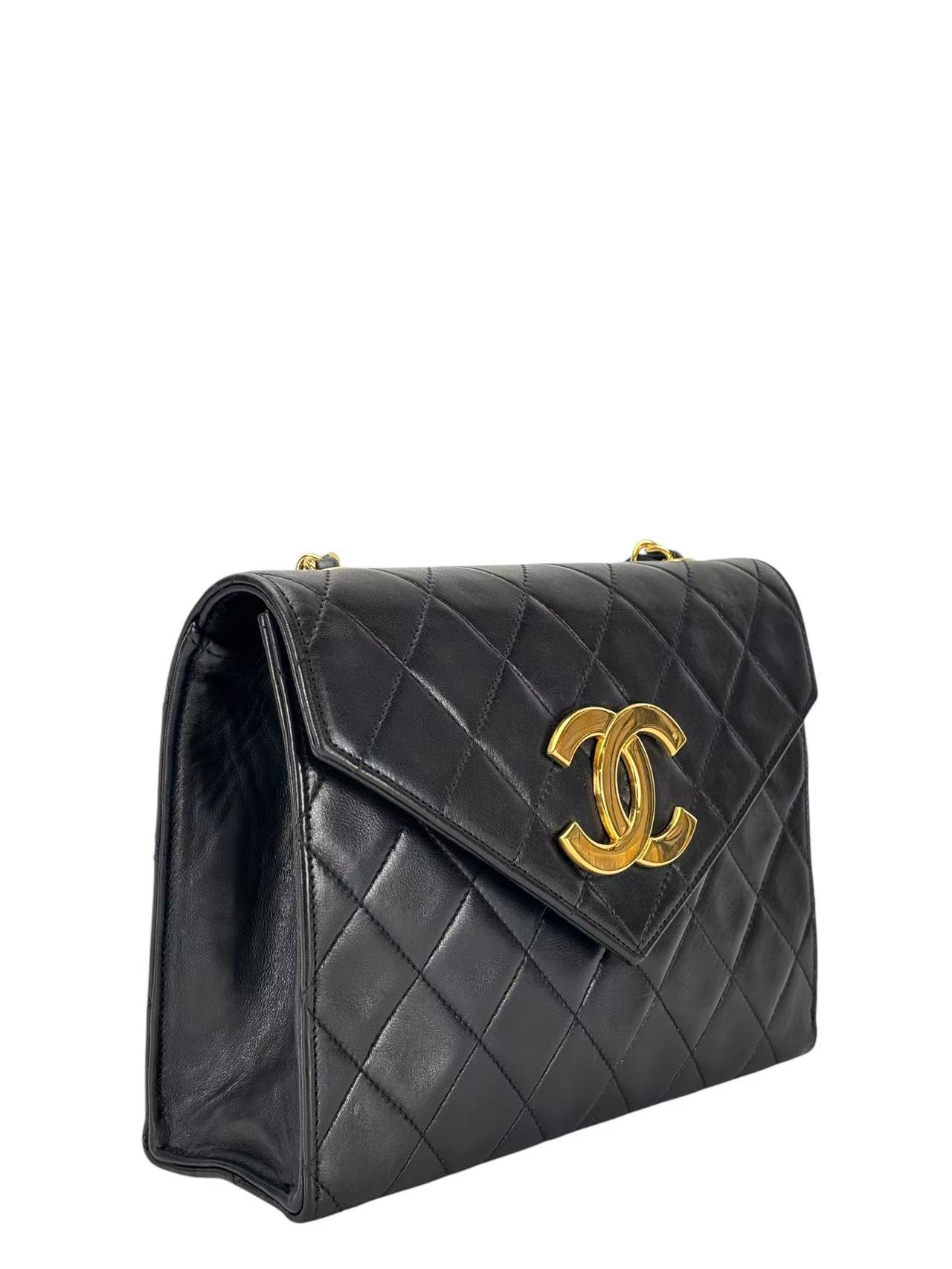 CHANEL - Big CC Logo Shoulder Bag Black Lambskin Gold Hardware
