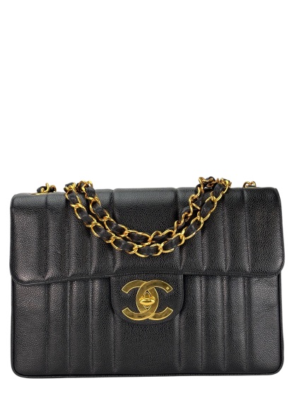 CHANEL - Black Caviar Jumbo Matelasse Flap Bag 30 Gold Hardware